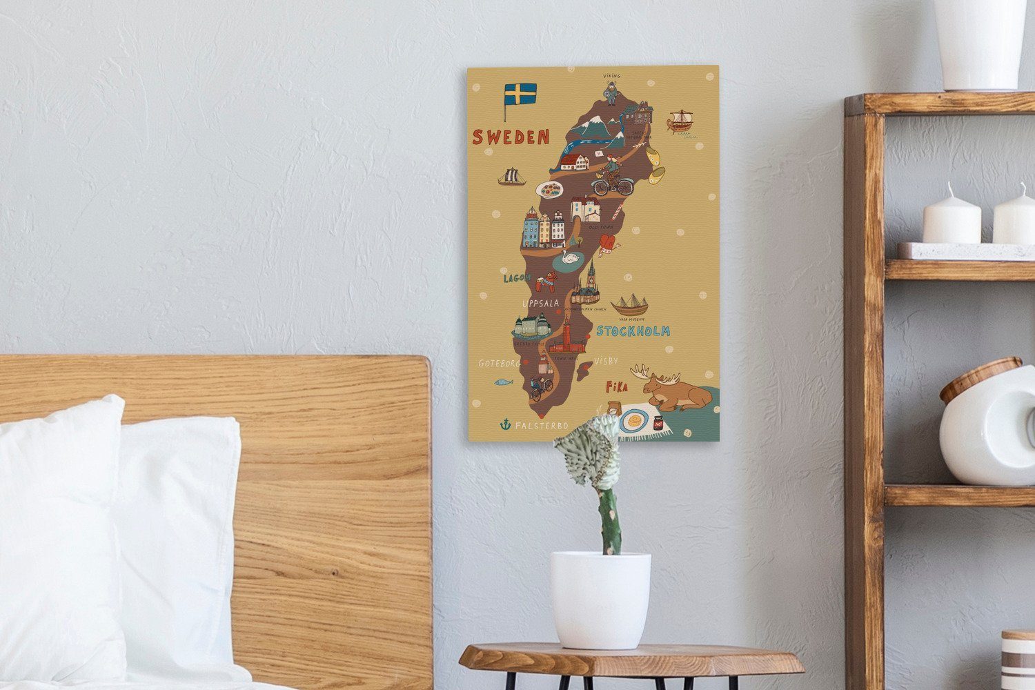 OneMillionCanvasses® Leinwandbild Illustration Skandinavien mit der Karte von Schweden, (1 St), Leinwand Canvas Wandbild, Wanddekoration 20x30 cm – Bild 4 von 5