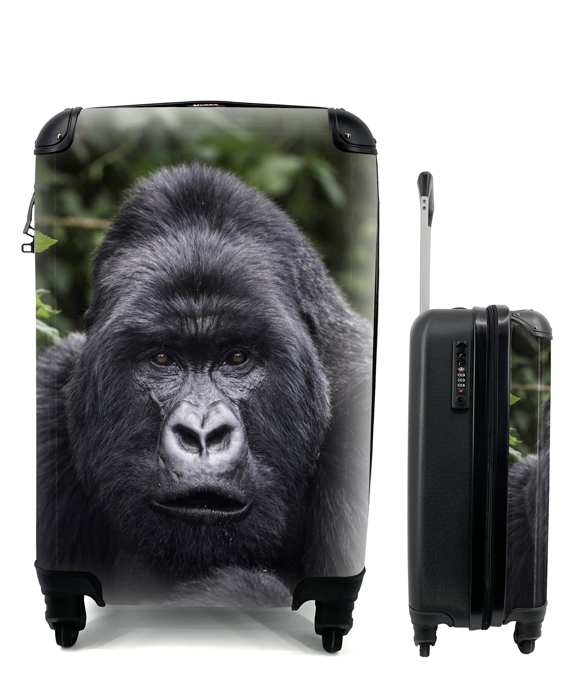 MuchoWow Handgepäckkoffer Gorilla schaut mit seinen perlweißen Augen in die Kamera, 4 Rollen, Reisetasche mit rollen, Handgepäck für Ferien, Trolley, Reisekoffer