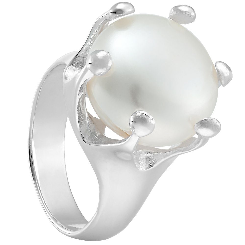 Vinani Silberring, Vinani Ring Krone mit Natur Perle gefasst massiv  glänzend Sterling Silber 925 2RKP