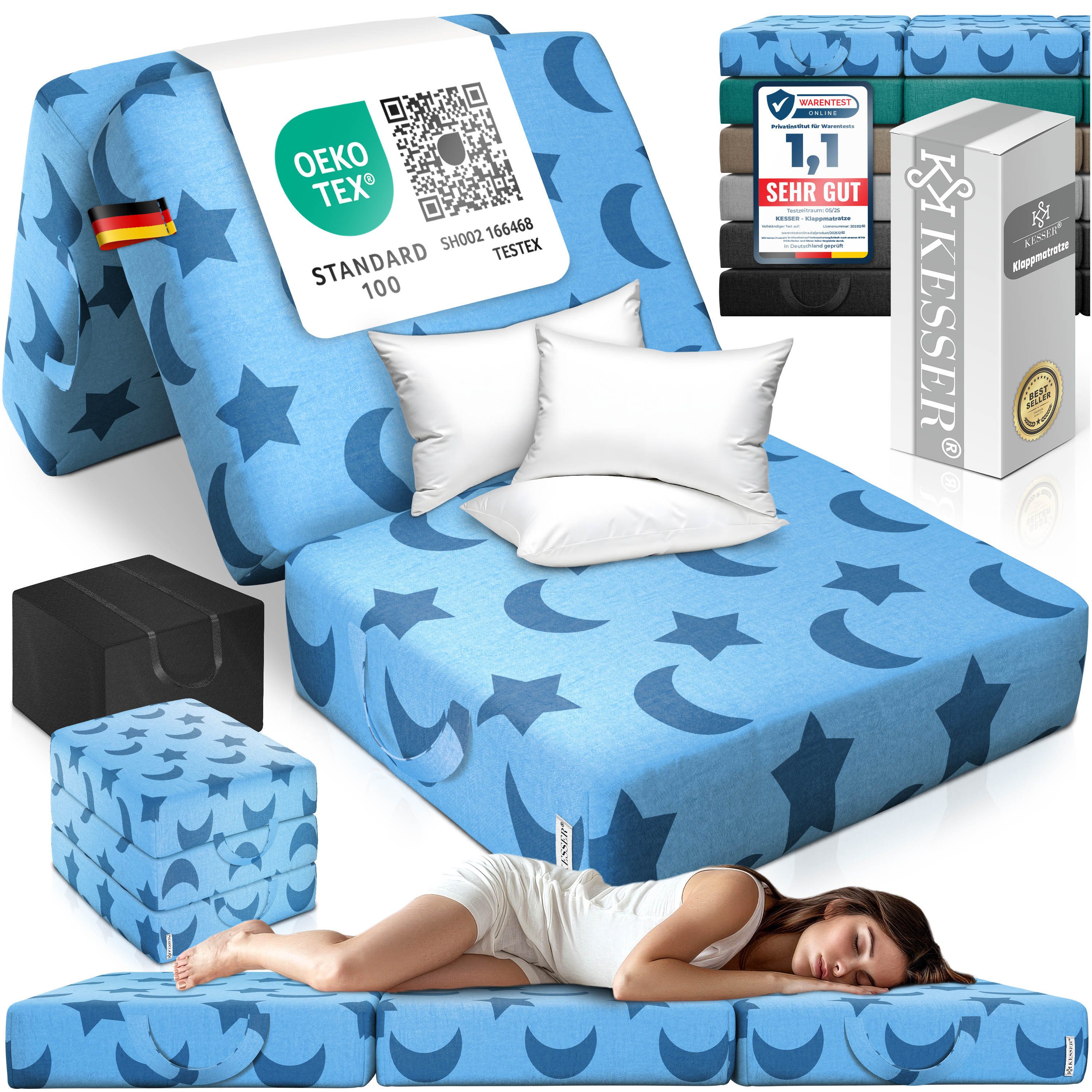 Klappmatratze 15cm hoch Gästematratze 3-fach faltbar zum Sitzhocker, KESSER, (bis zu 30 °C waschbarer abnehmbarer Bezug, Schaumstoff 25kg/m), Faltmatratze Inkl. Wasserabweisende Tragetasche