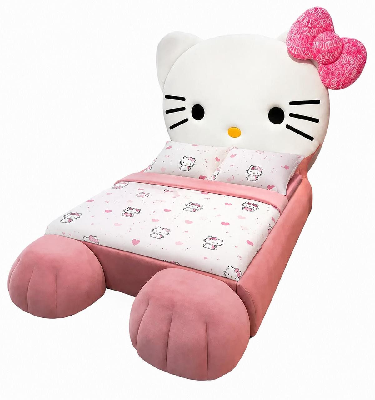 JVmoebel Kinderbett Rosa Kinderbett Hello Kitty Leder großes Bett Kindermöbel, Made in Europa