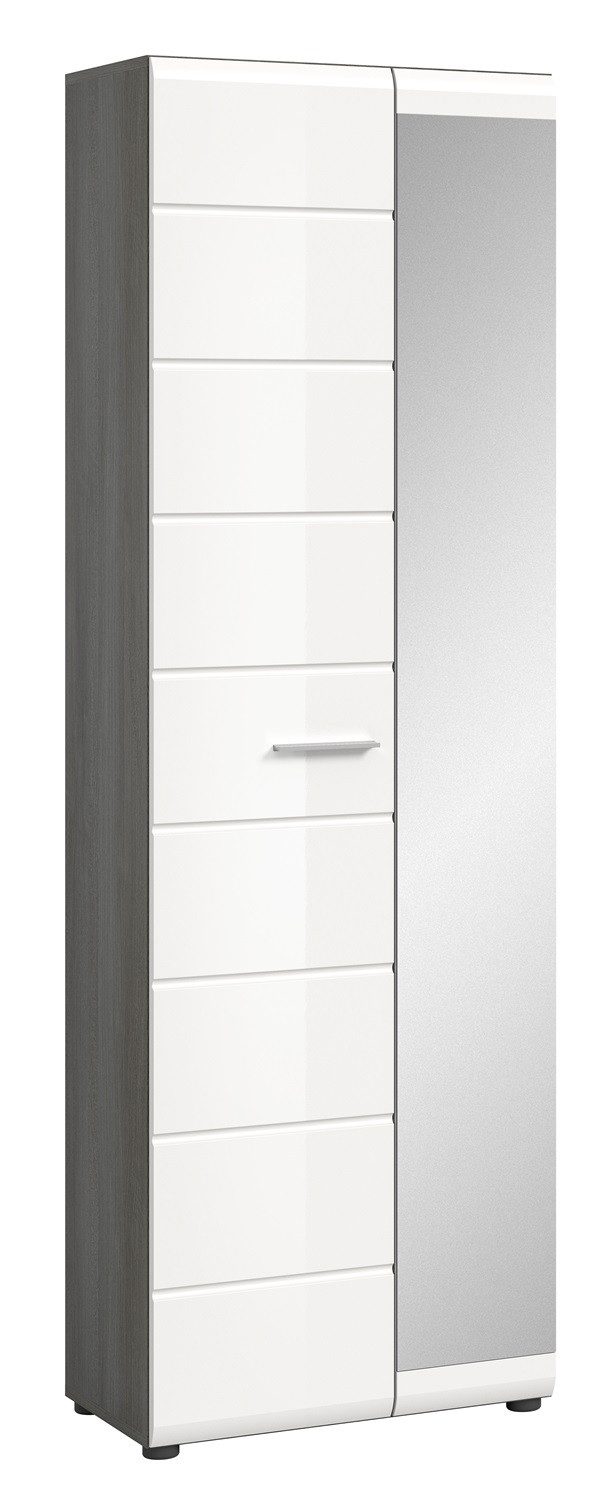 xonox.home Schuhschrank Garderobenschrank Salsa, weiß Hochglanz / rauchsilber Spiegelschrank