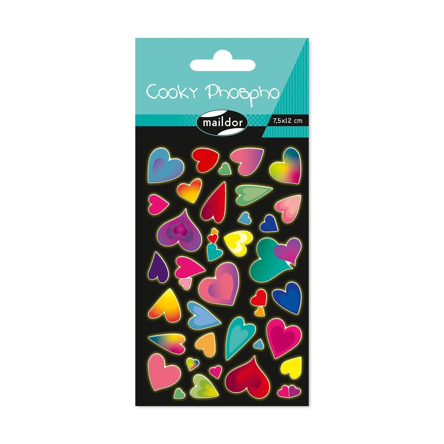 maildor Sticker 10x Cooky Phospho, 1 Stickerbogen 7,5x12cm, Herzen - Mehrfarbig CY162C, My Mandarine