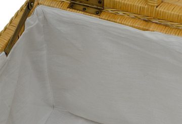 Krines Home Truhe Wäschetruhe mit Deckel Natur Rattan Truhe Aufbewahrung Rattantruhe (Wäschebox), mit herausnehmbarem Stoffinlett Truhenbank 80x40x40cm