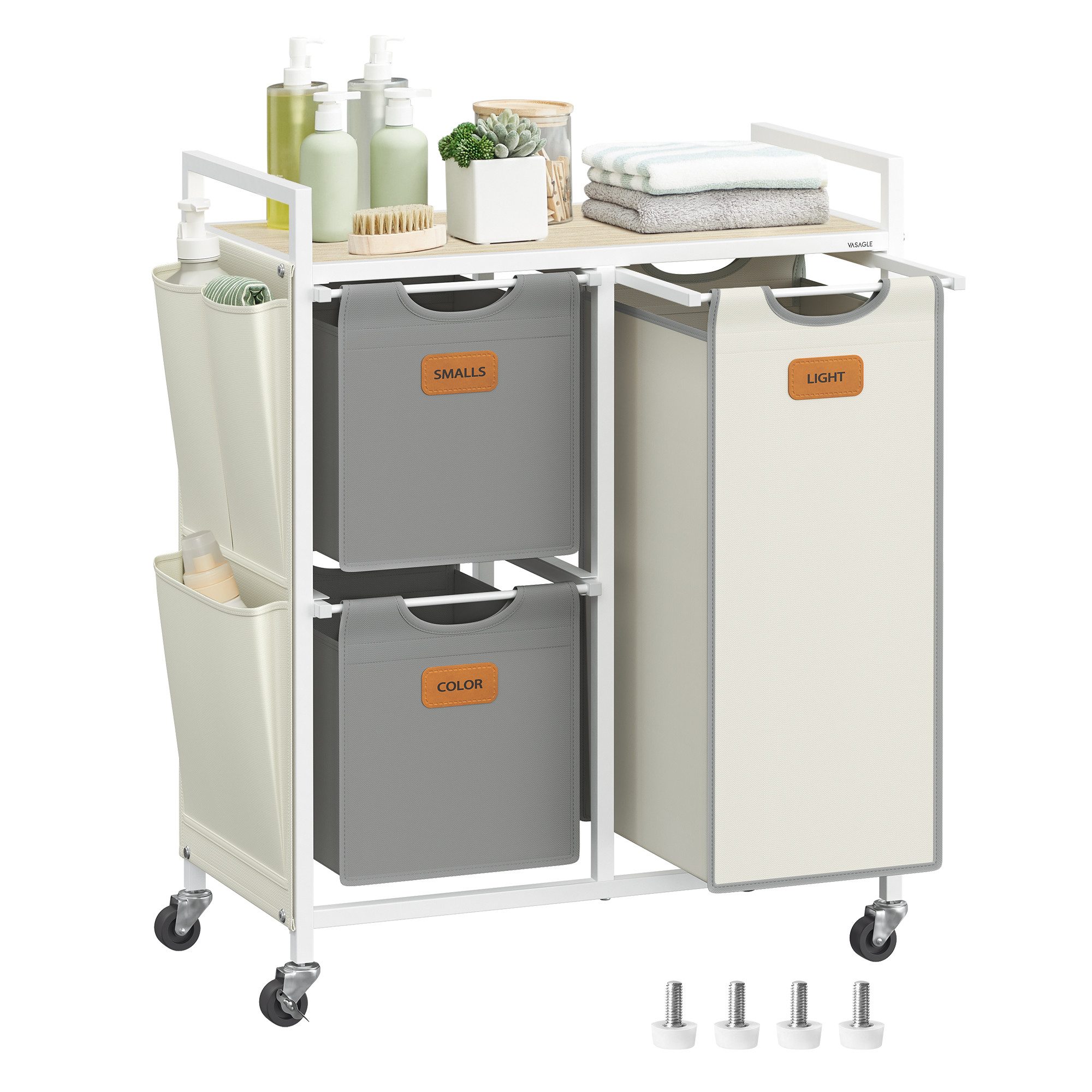 VASAGLE Wäschekorb, 3 Fächer, Wäschesammler 100 L, Wäschesortierer, Rollen günstig online kaufen