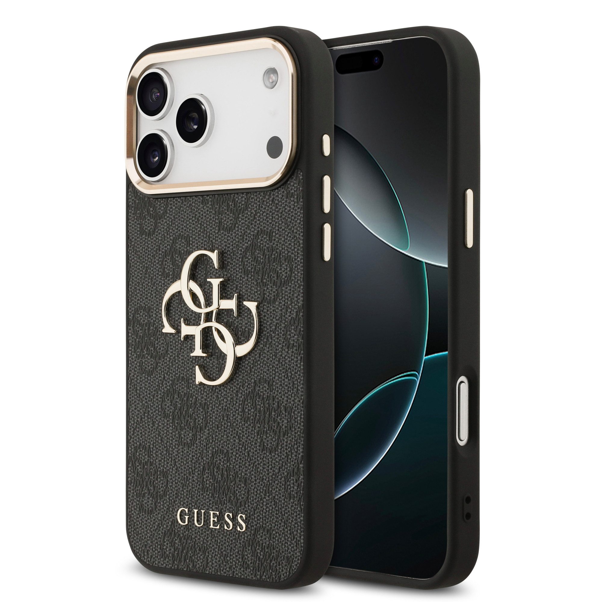 Guess Handyhülle GUESS Case für iPhone 17 Pro Max Metal Logo Gold Hülle Cover Schwarz