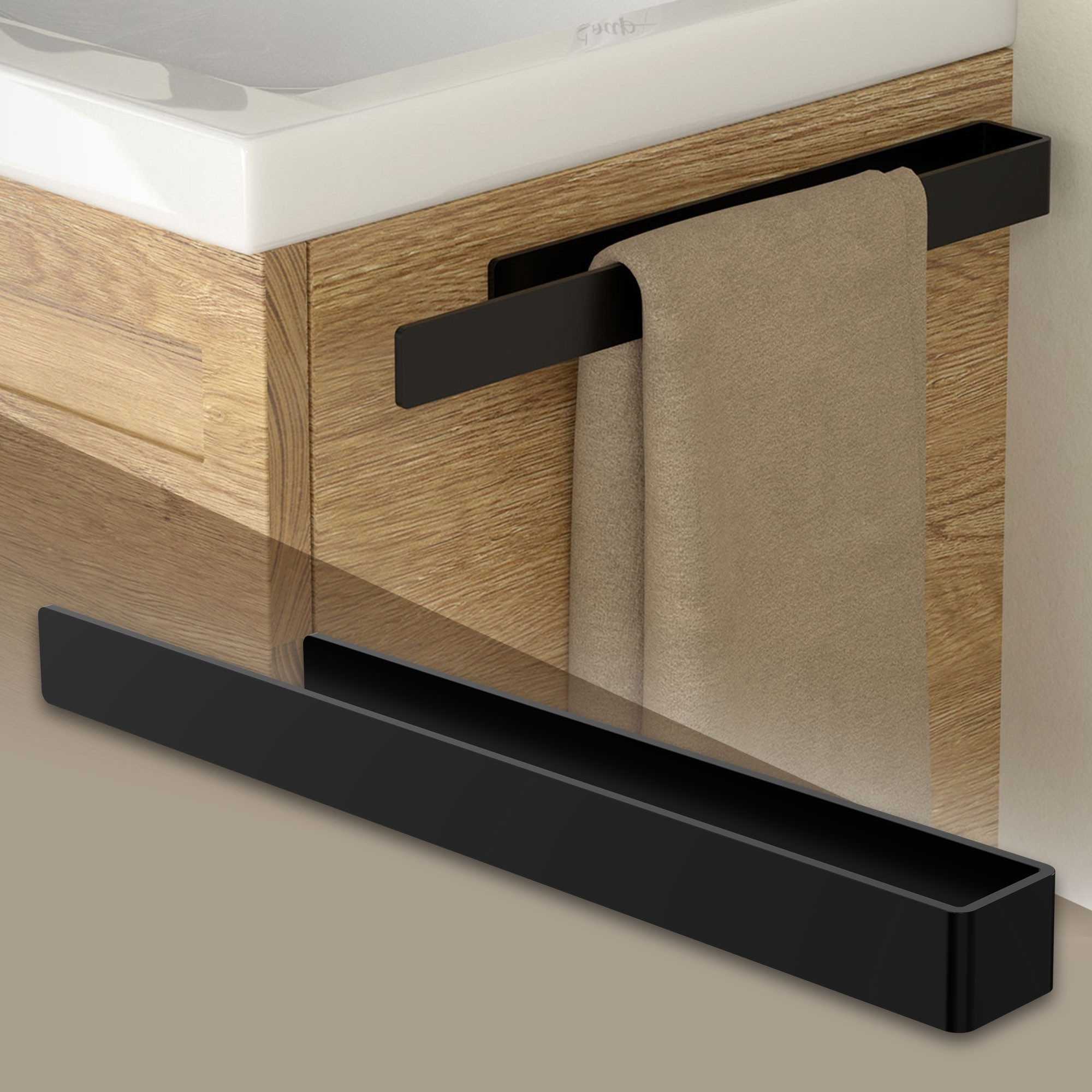 ML-DESIGN Handtuchhalter Badetuchhalter ohne Bohren aus Aluminium Wandhalter, Wandhalter zum kleben für Badezimmer & Küche Schwarz 60 cm