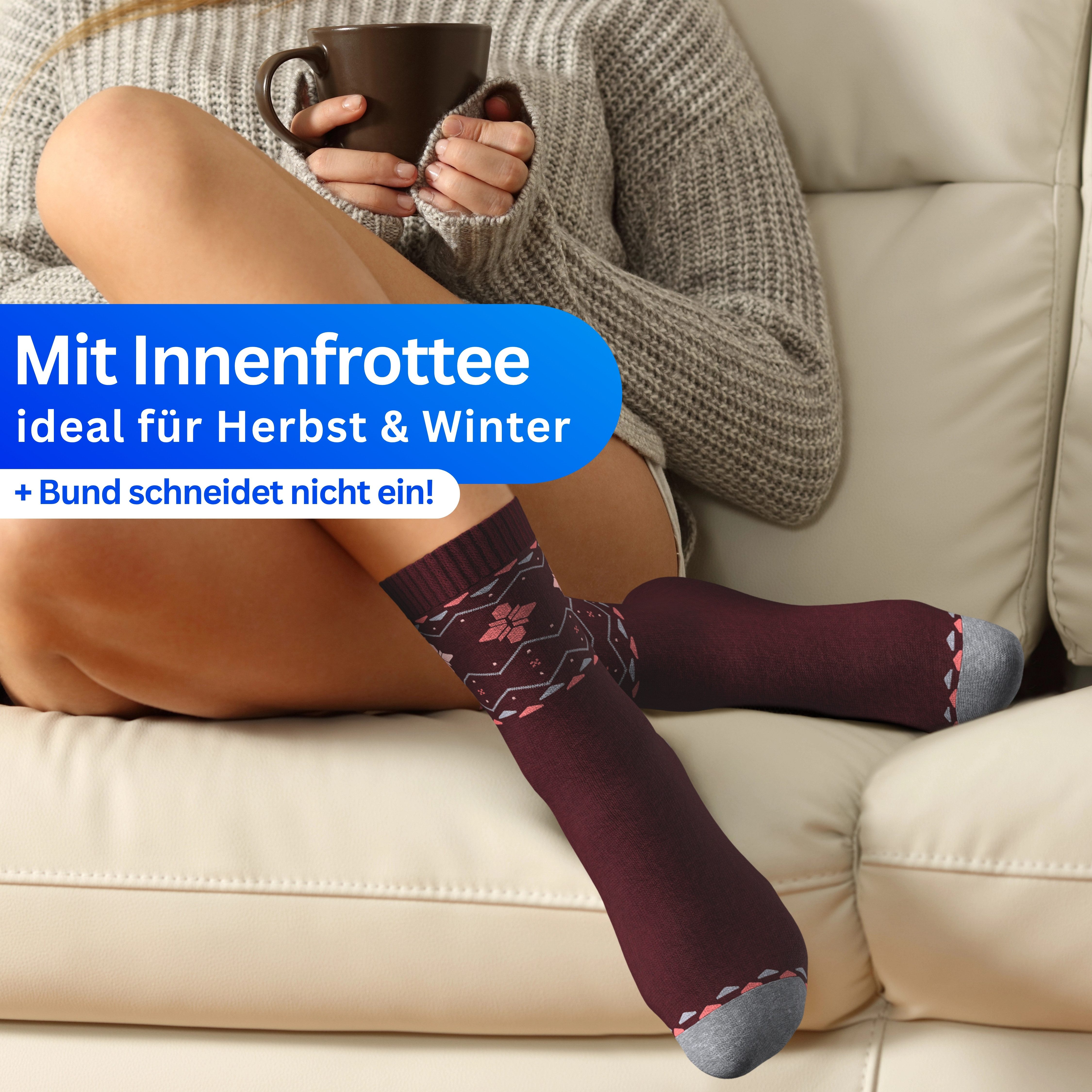 MEDOLY Thermosocken Damen Wintersocken mit 85% Baumwolle (6er Pack) Vollfrottee für extra Wärme
