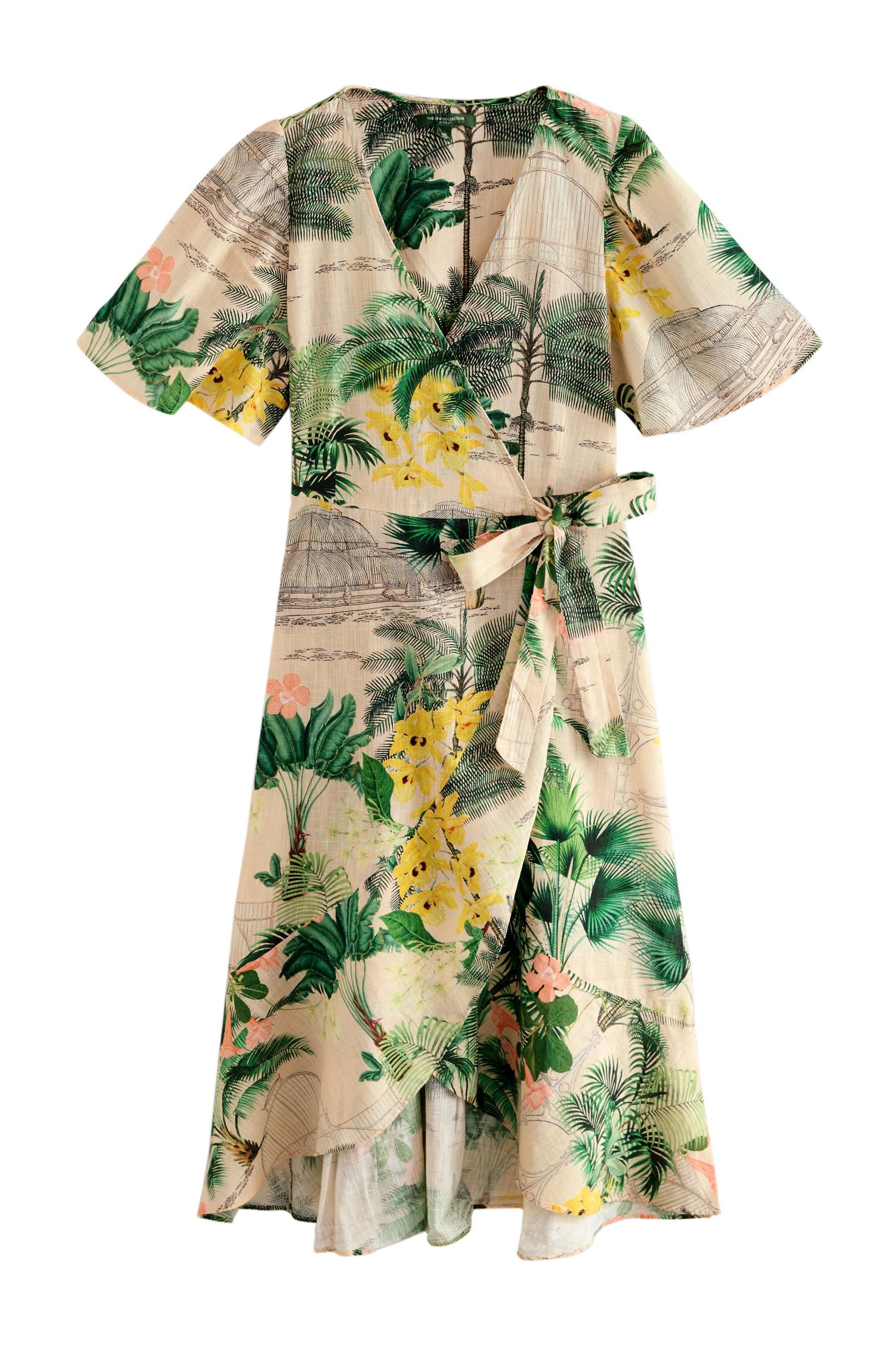 Next Midikleid Besticktes Wickelkleid aus 100 % Baumwolle (1-tlg) günstig online kaufen