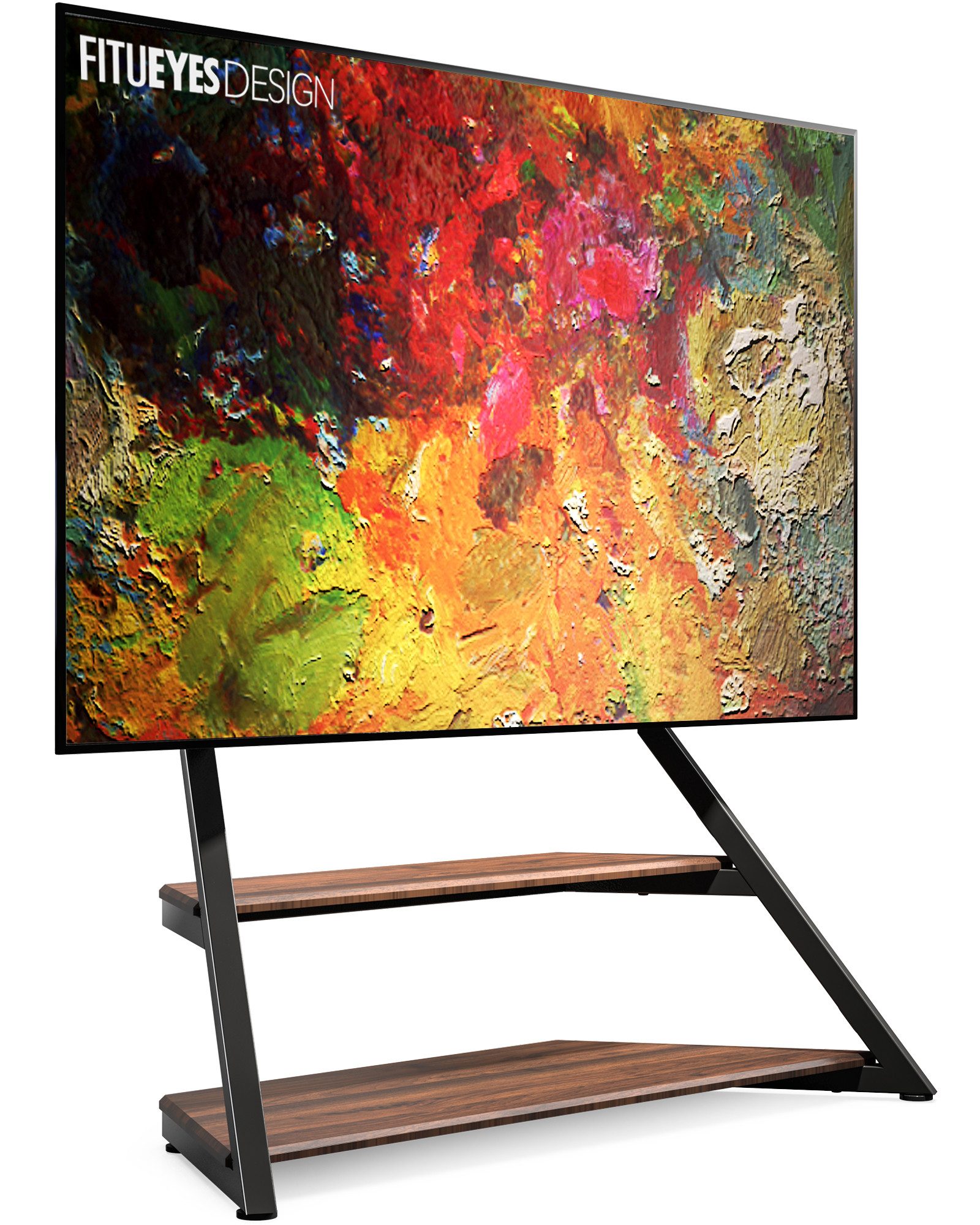 FITUEYES TV-Ständer Großformat-TV-Halterung mit Ablagen, 75–100 Zoll, höhenverstellbar, (bis 100 Zoll, aus verstärktem Stahl und MDF)