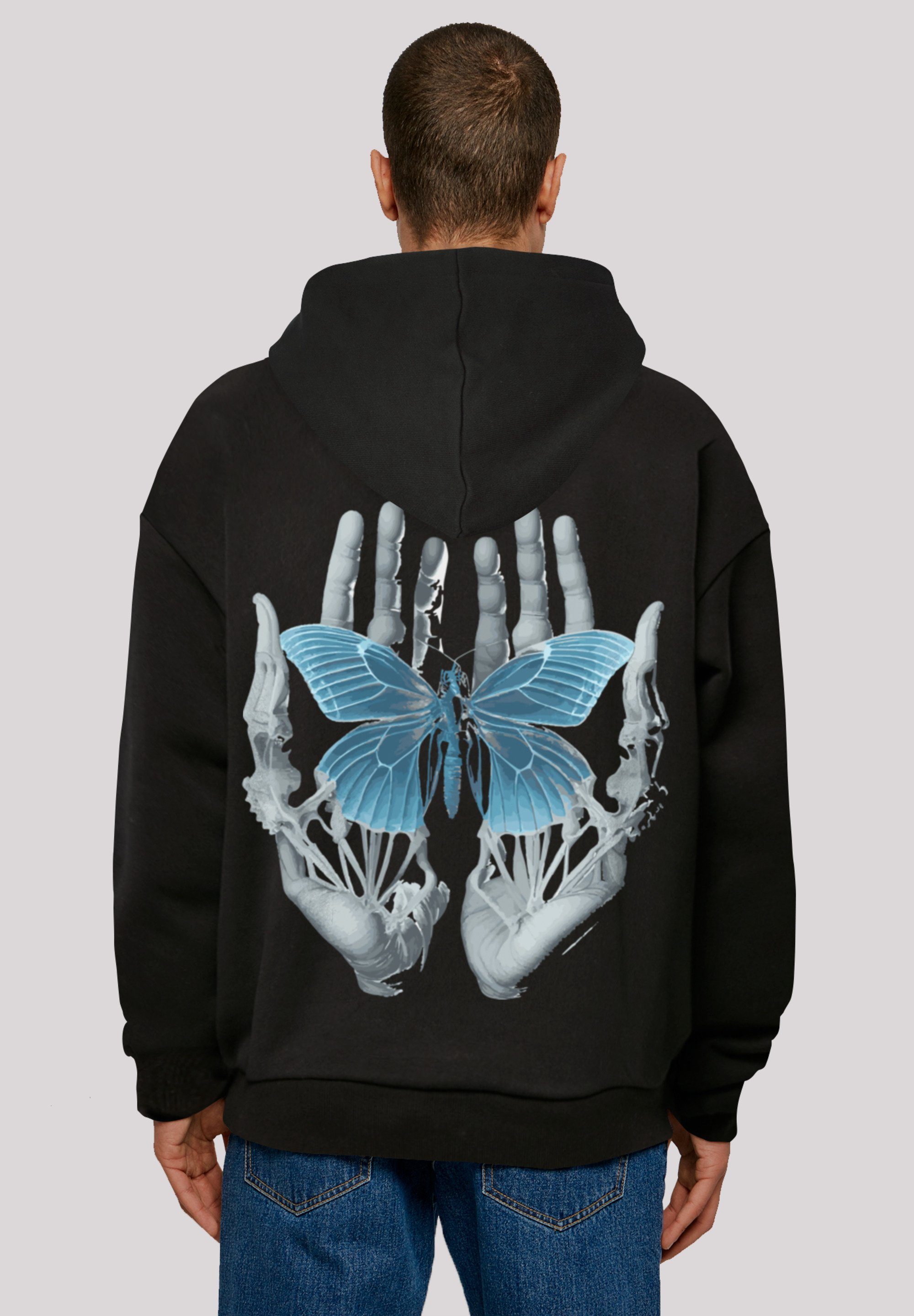 kleiner Fällt Skelett F4NT4STIC Print, bitte Schmetterling Kapuzenpullover Hände Größe eine bestellen weit aus,