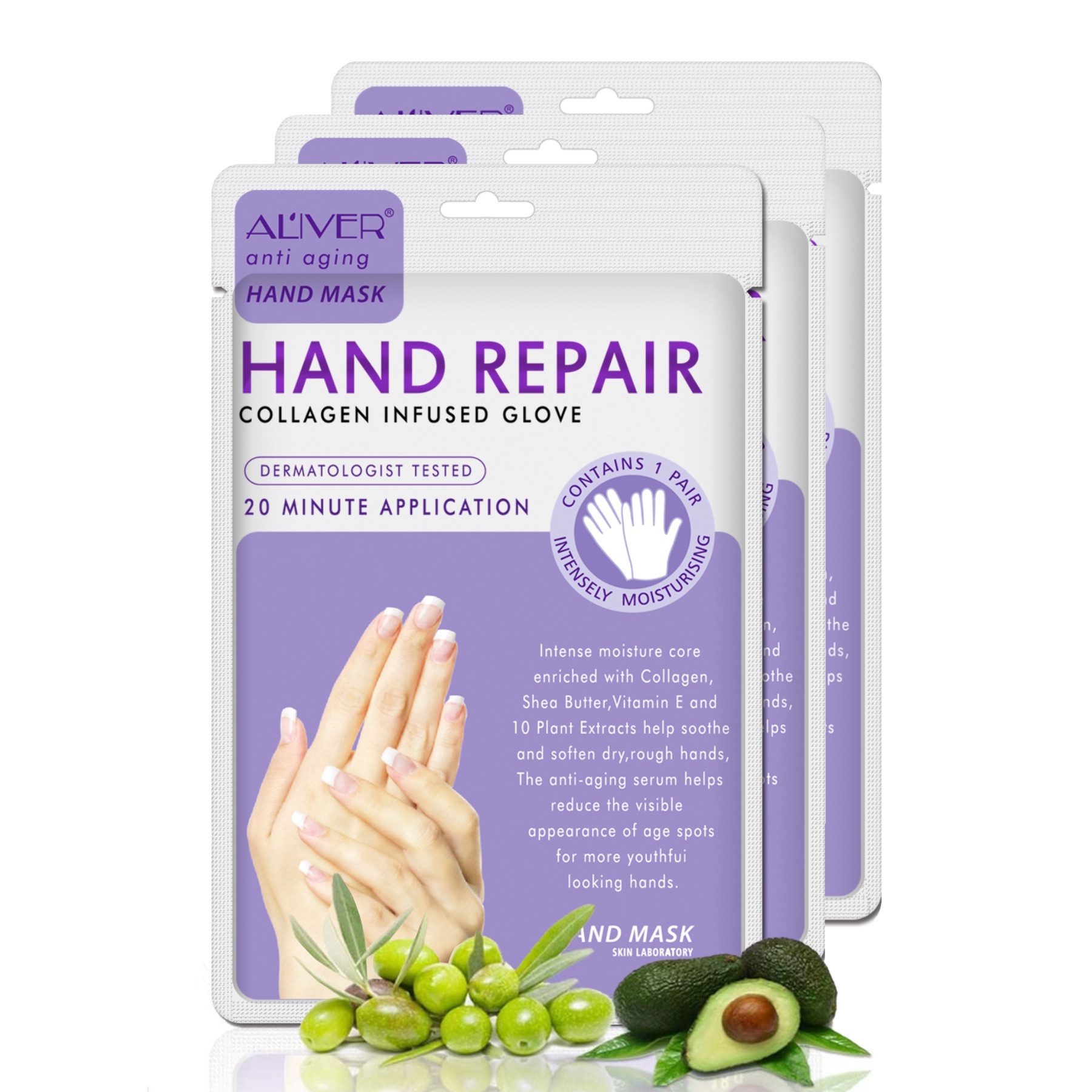 ALIVER Handcreme Pflegecreme Handpflege Handmaske Anti-Falten Aliver, 3-tlg.