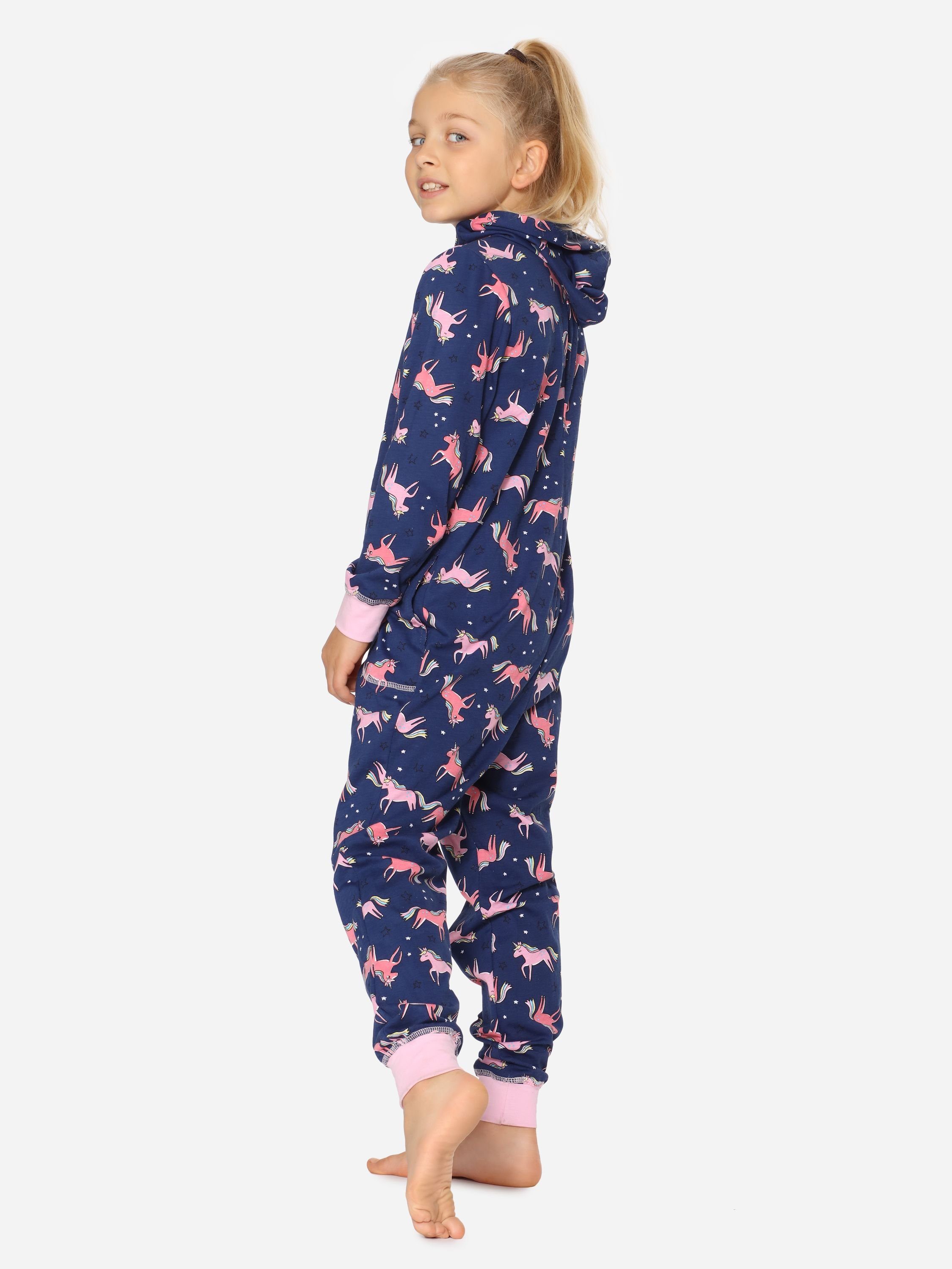 Marineblau MS10-223 Mädchen Einhorn Kapuze mit Schlafoverall Merry Schlafanzug Style