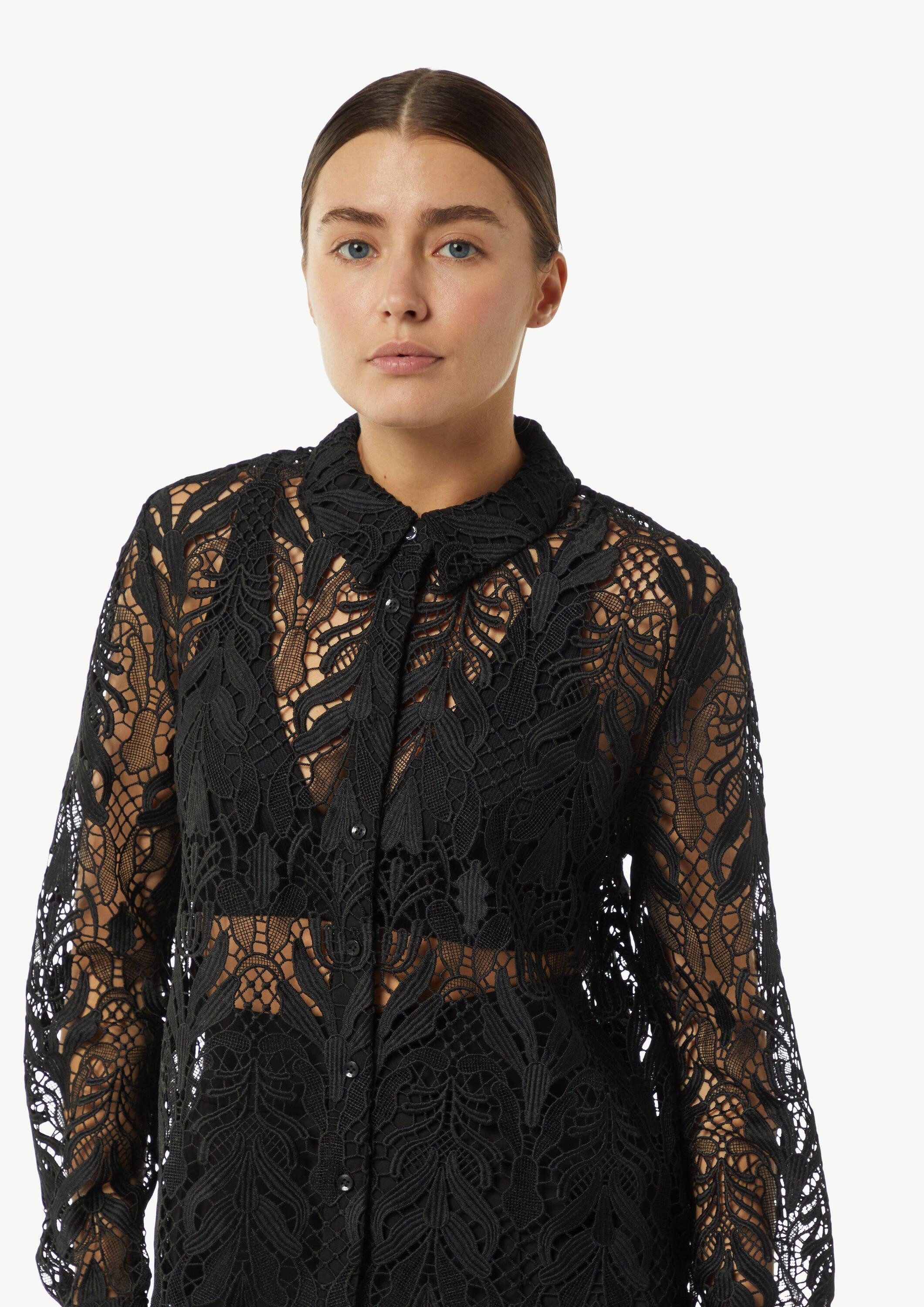 comma Langarmbluse Bluse Transparente Bluse aus edler Spitze