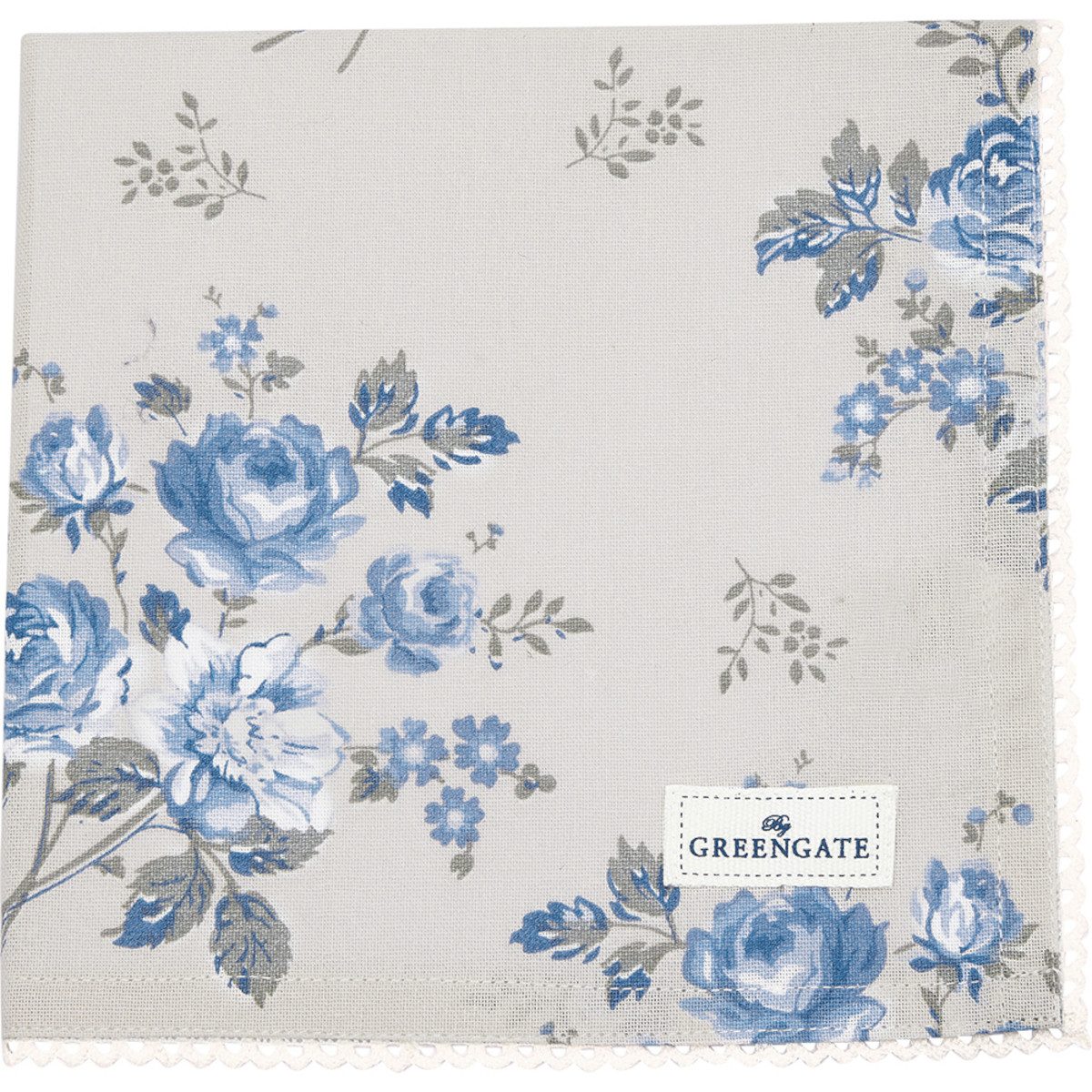 Greengate Stoffserviette Harmony Stoffserviette mit Spitze hellgrau 40x40cm