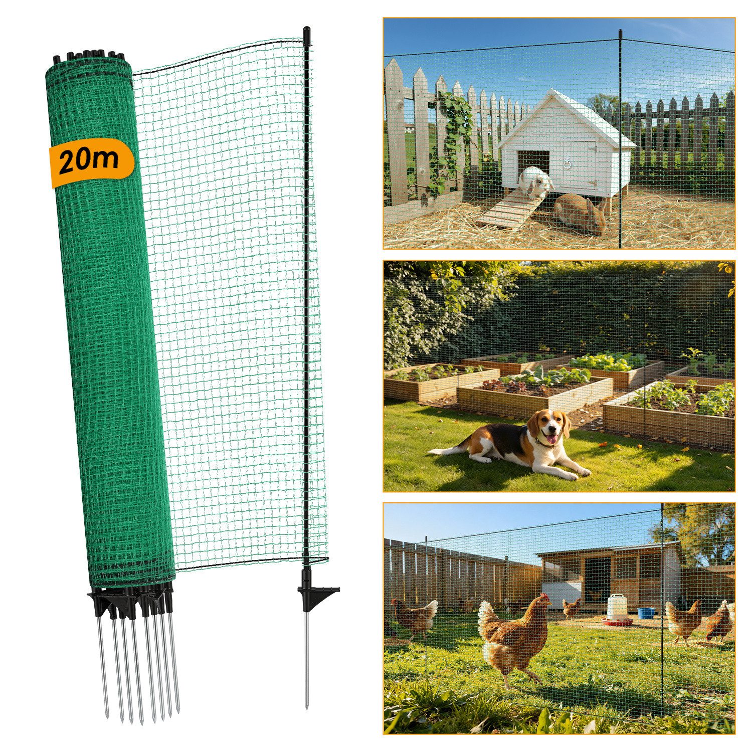 Freigehege Mobiler Hundezaun Begrenzungszaun Weidezaun 115 cm x 20 m für Hunde