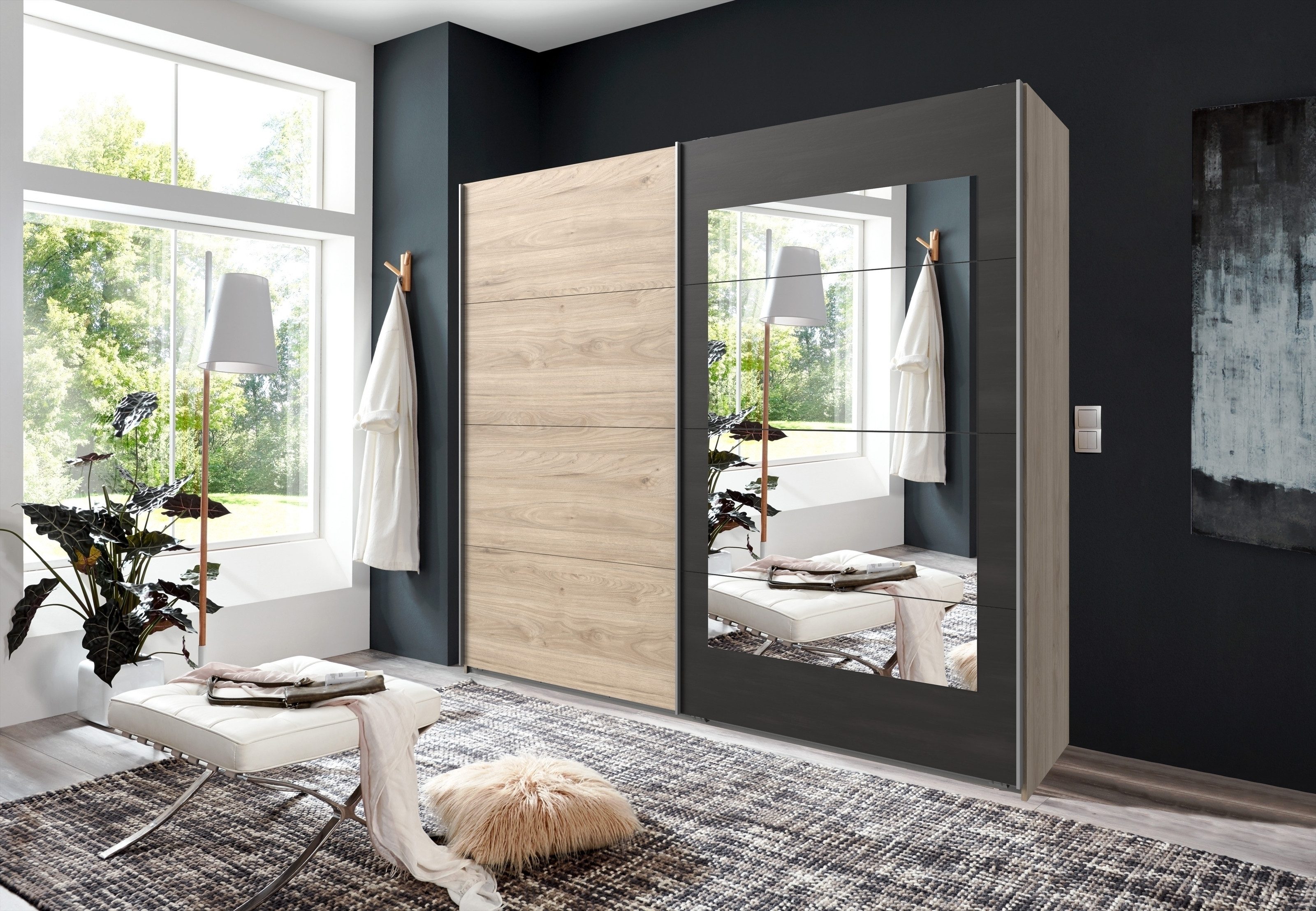 freiraum Schwebetürenschrank Minden in HICKORY OAK NACHBILDUNG + RAW STEEL