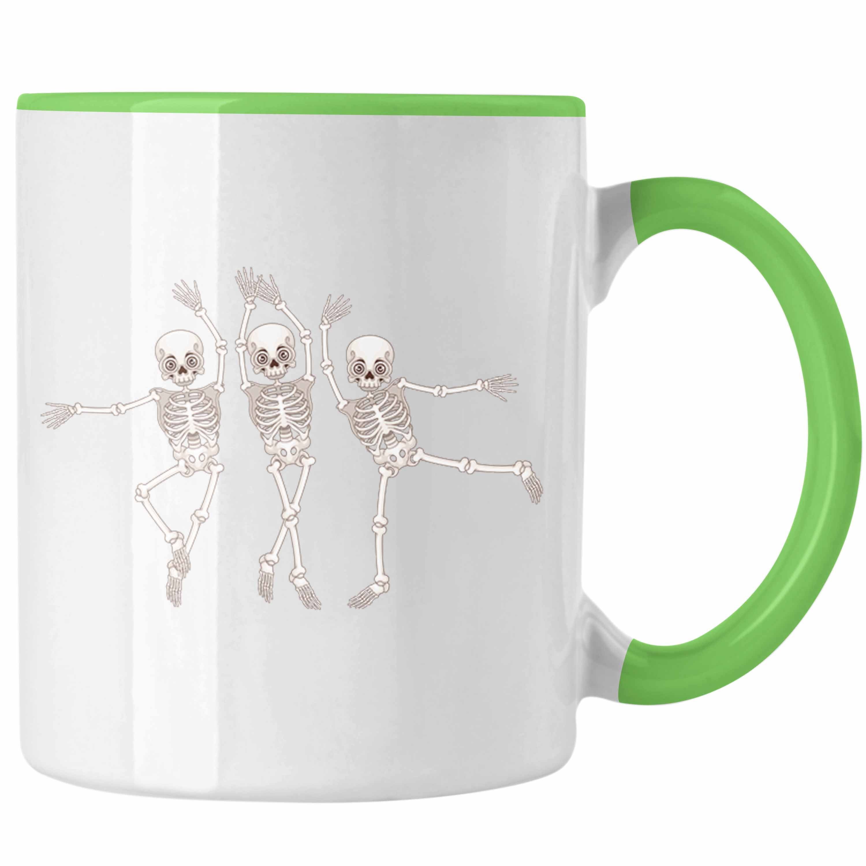 Trendation Tasse Lustige Tasse mit Tanzen Skelette Motiv - Geschenkidee für Tanzbegeist Grün