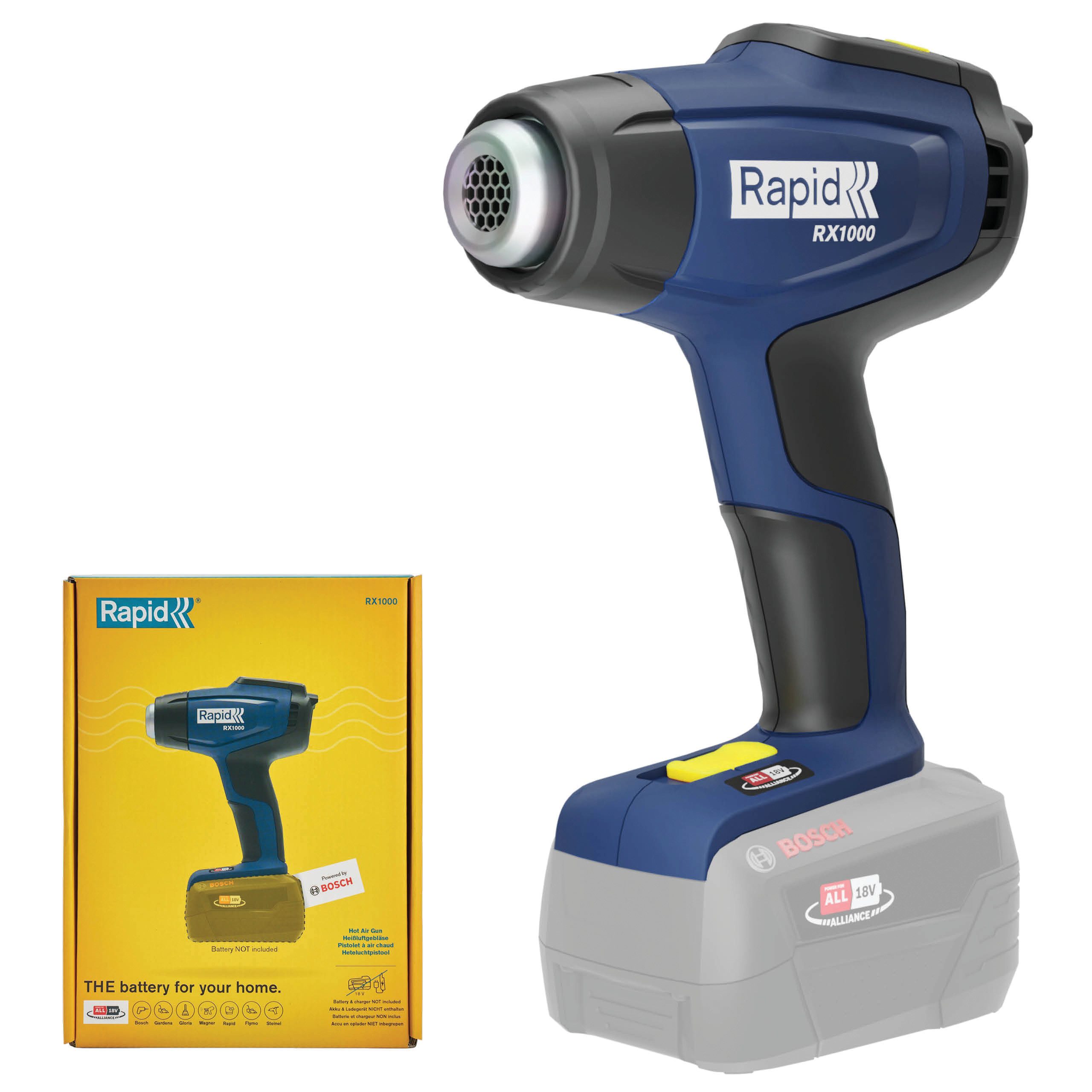 Rapid Heißluftgebläse RX1000 Akku-Heißluftpistole für Bosch 18V POWER FOR ALL 550°C 5001513, bis max. 550 °C