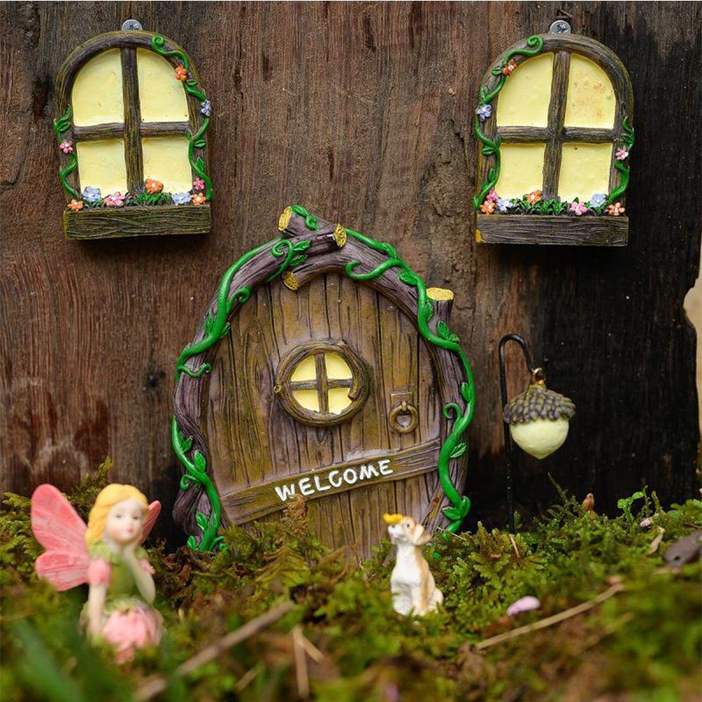 NUODWELL Hängedekoration Miniatur Leuchtende Home aus Harz und Garten Türen Fenster Farbe-2 Tür