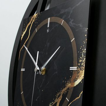 Kreative Feder Wanduhr Runde 3D Designer-Wanduhr „Black&Gold Waves“ in modernem Metallic-Look (ohne Ticken; Funk- oder Quarzuhrwerk; elegant, außergewöhnlich, modern)