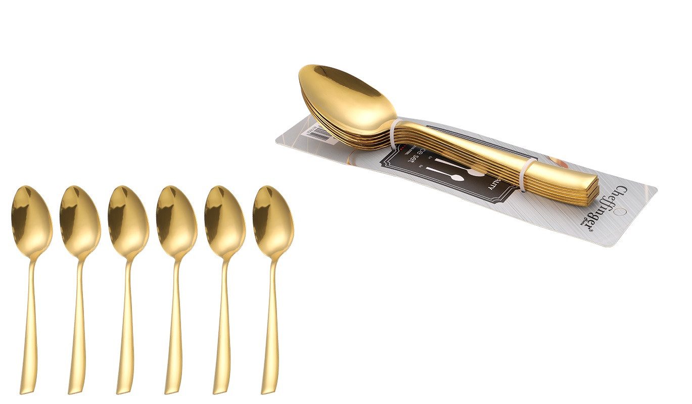 Cheffinger Suppenlöffel 6er Set Suppenlöffel Löffel L 21cm CF1008 Gold