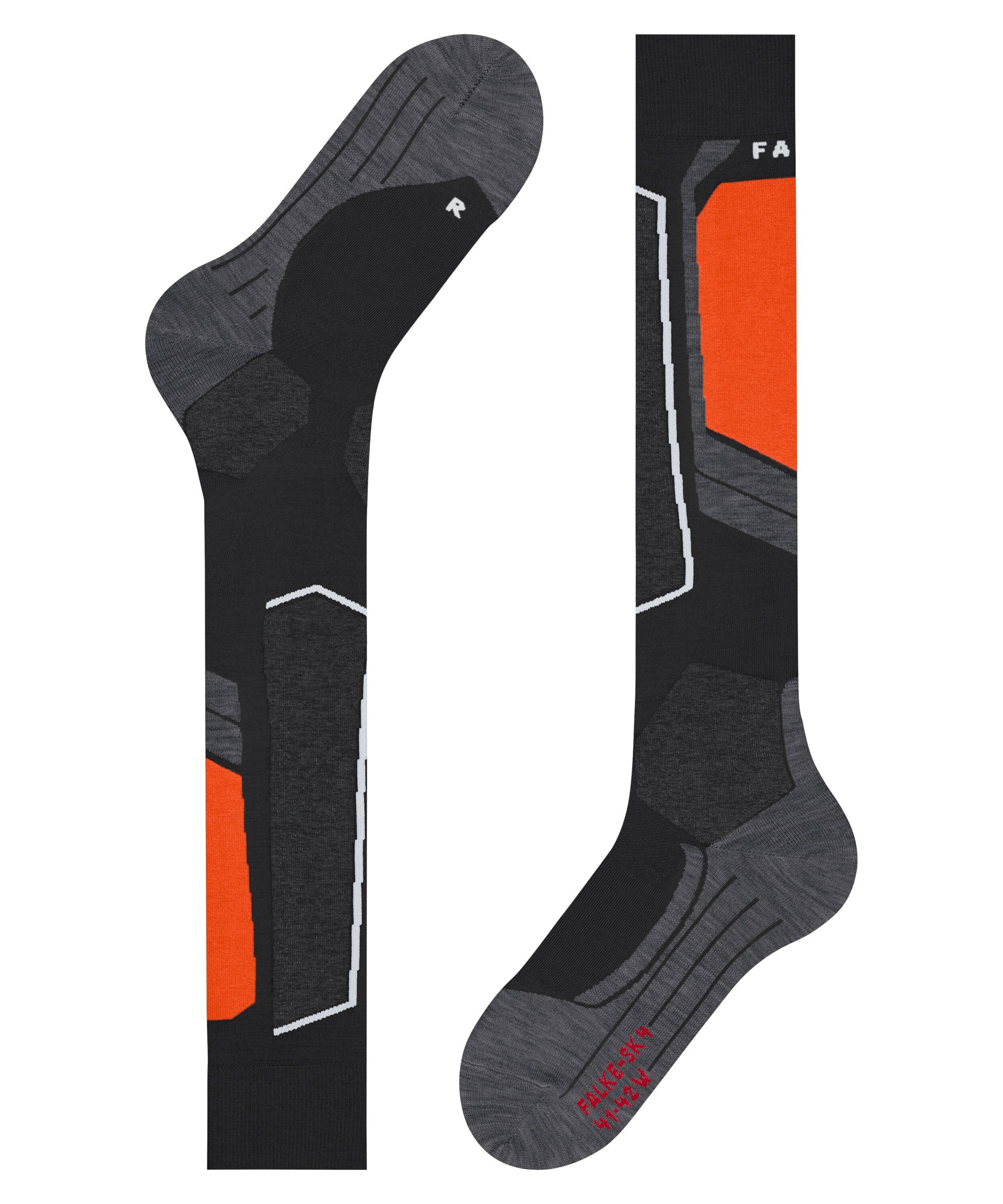 FALKE Polsterung SK4 mit (3008) gute Skisocken Advanced Kontrolle black für leichter (1-Paar)