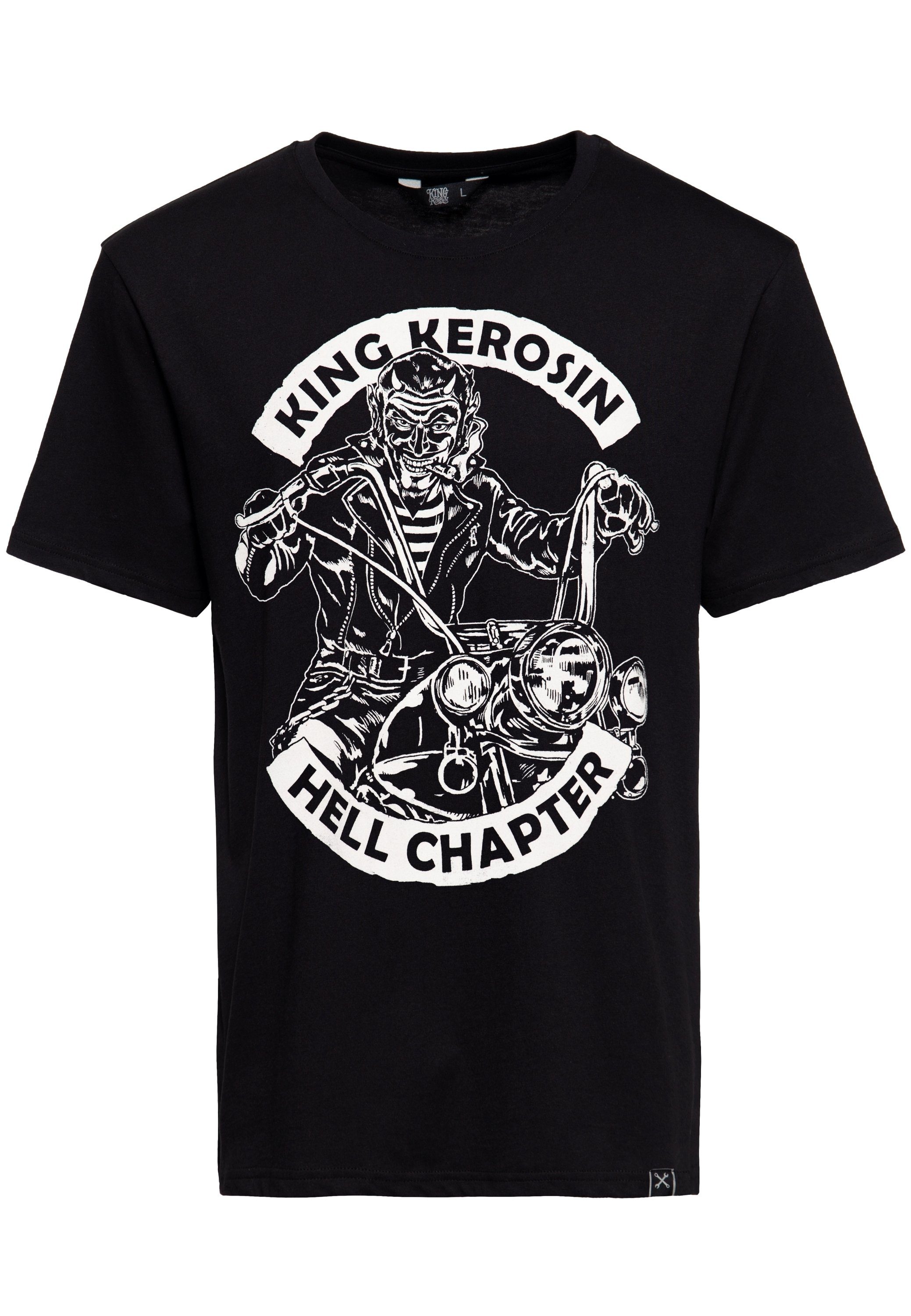 Print schwarz Vintage im Chapter Devil front Chopper Stil Hell KingKerosin (1-tlg) Print-Shirt