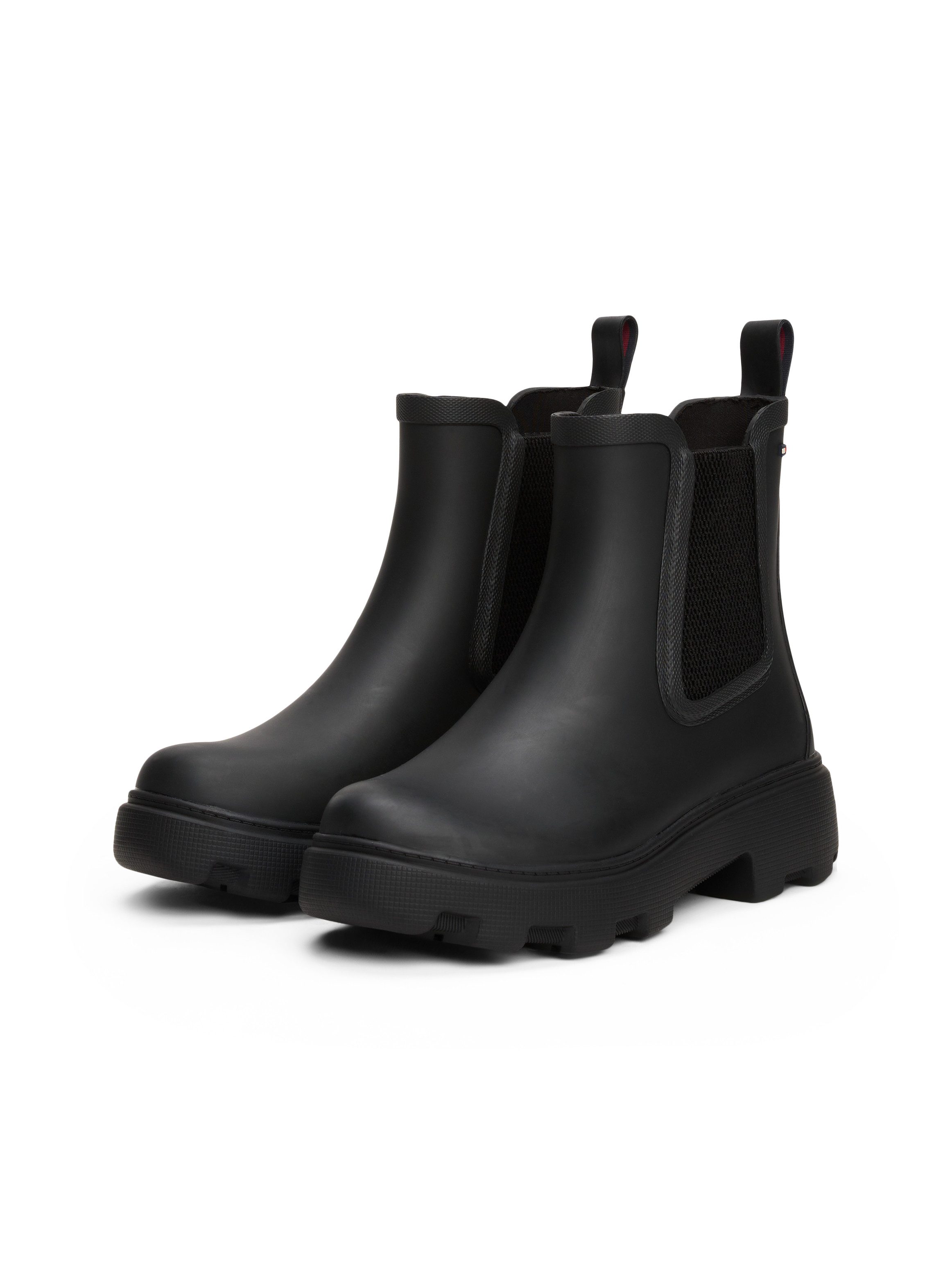 Tommy Hilfiger RUBBER FLAG CLEATED RAINBOOT Chelseaboots, Blockabsatz, Schlupfboots, Gummistiefel, beidseitiger Stretcheinsatz