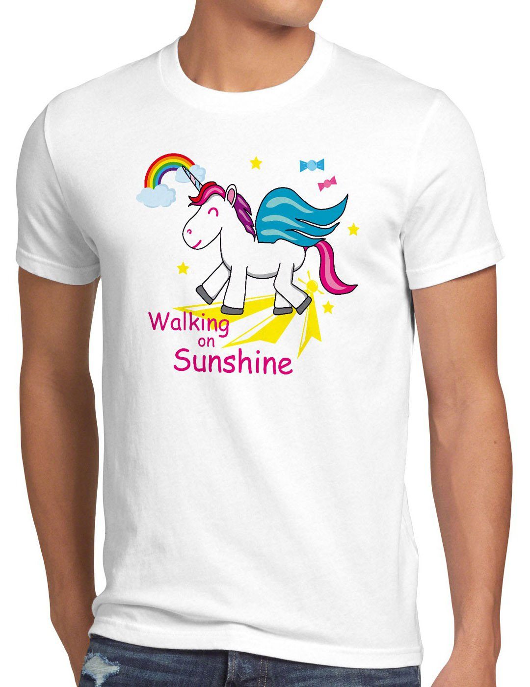 Regenbogen Herren Unicorn T-Shirt on Print-Shirt Fun weiß Sunshine Einhorn Kinder Spruch Walking style3