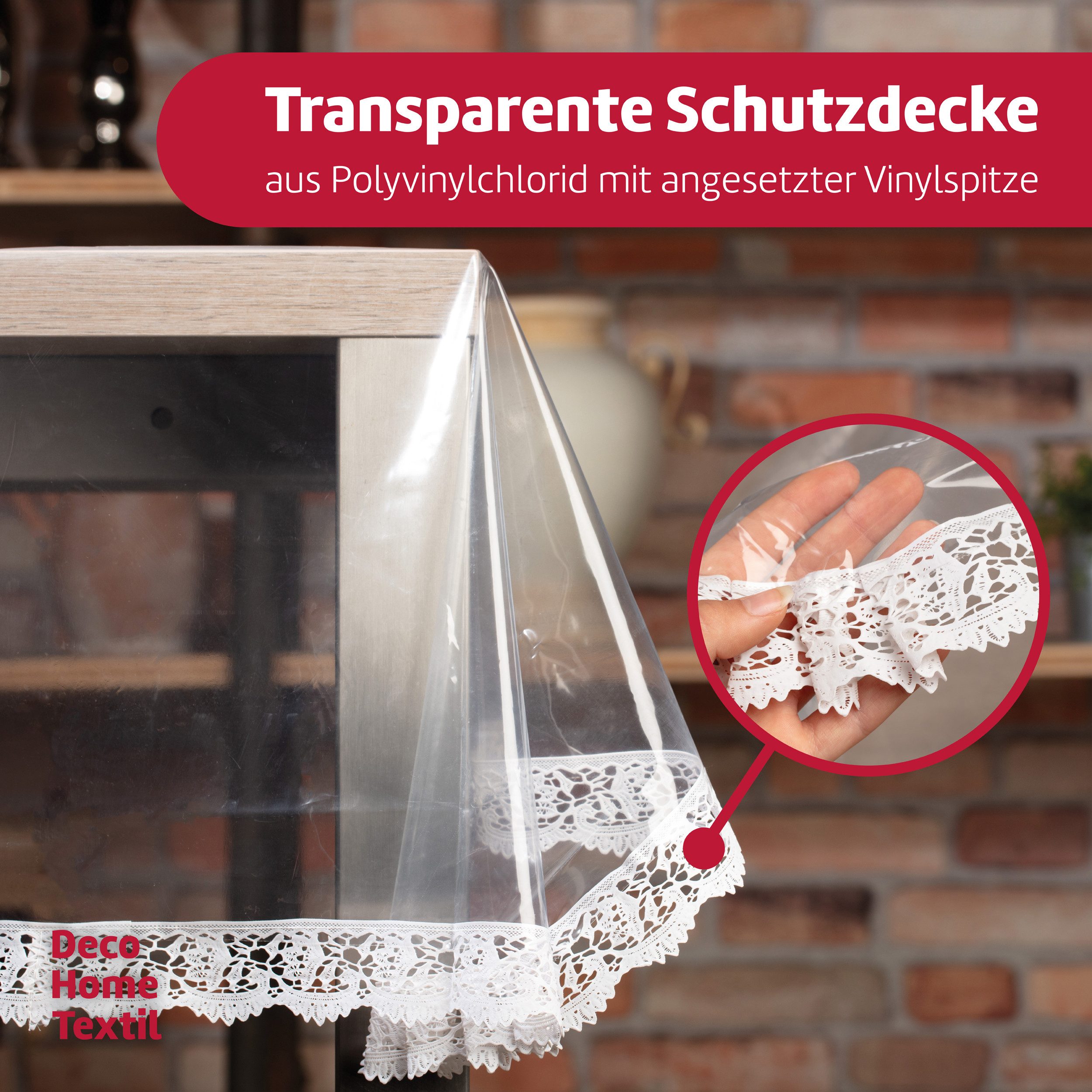 DecoHomeTextil Heimtextilmanufaktur Tischdecke Pey Glasklare Schutztischdecke Tischdecke weißer Vinylspitze 0,15mm – Bild 3 von 5