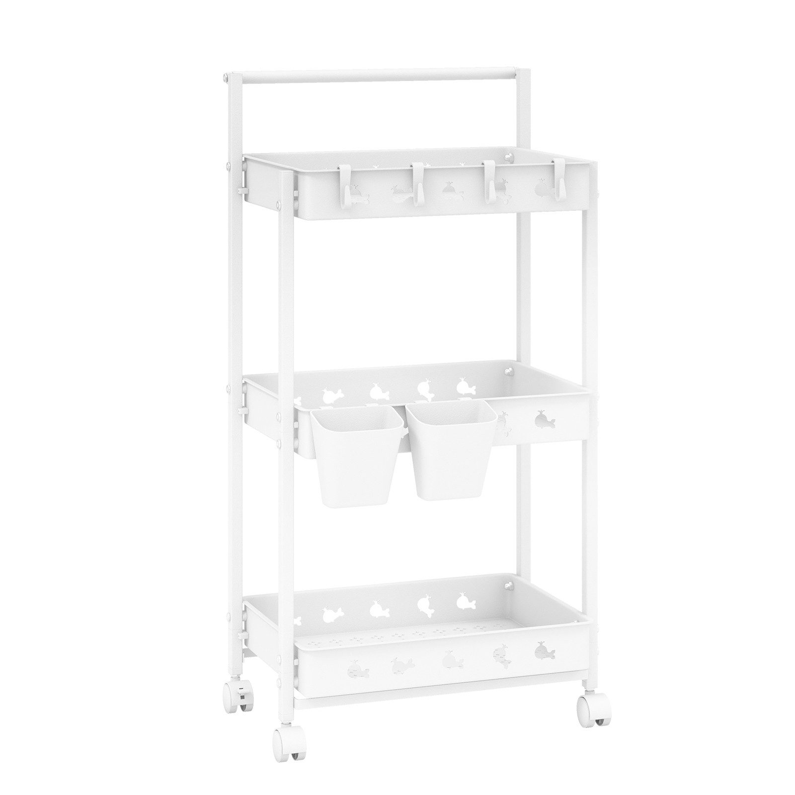 COSTWAY Rollwagen, Küche, schmal, mit Hängebechern & 4 Haken, mit Rollen