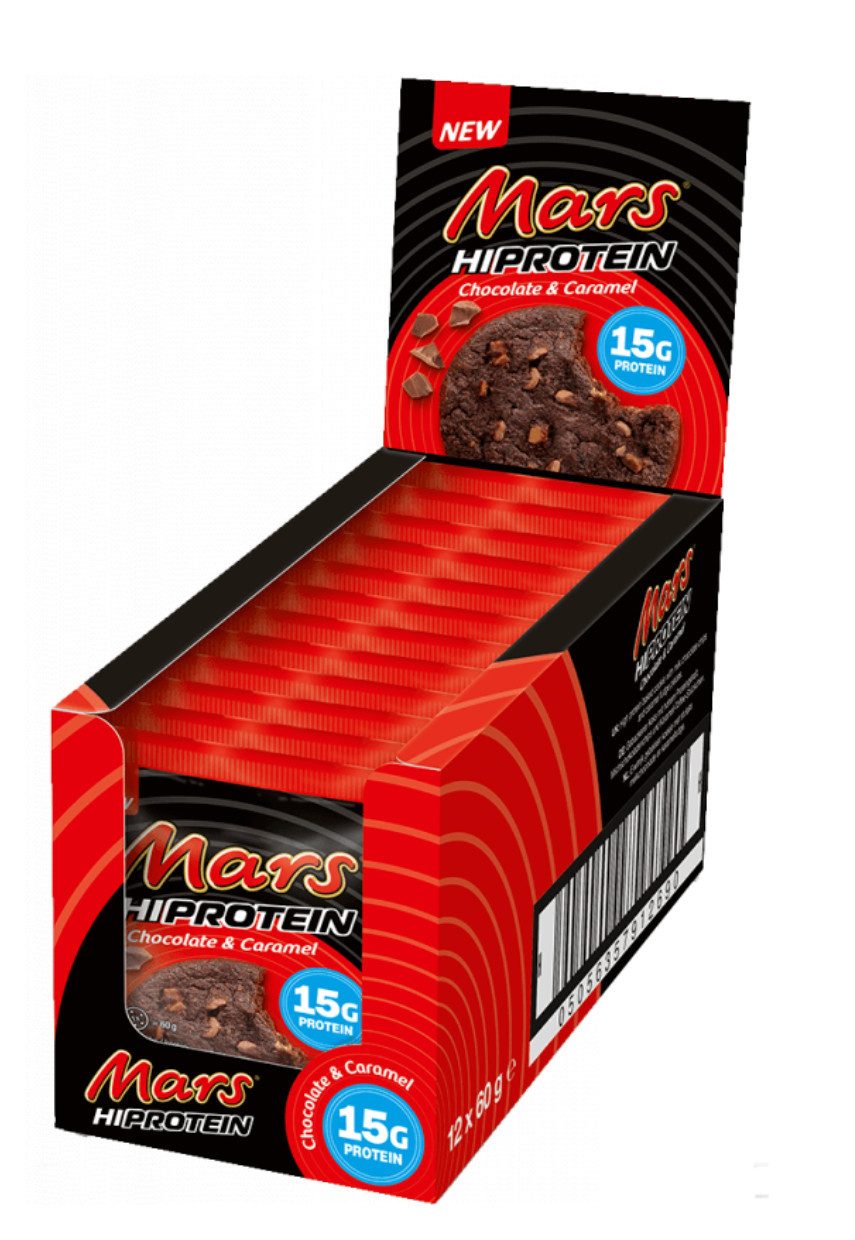 Mars GmbH Mars Protein Cookie Box (12x60g) Keks Keks, 12 er 12er-Packung (12 x 60 g), Mehrfachpackung à 12 St., 720 g, High Protein, Mit Milchschokoladenchips & Karamell-Toffee