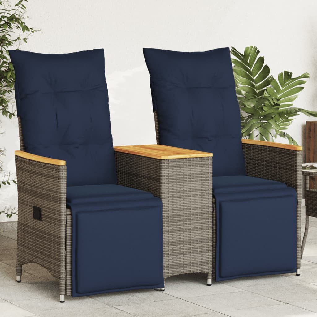 vidaXL Loungesofa Gartensofa Verstellbar 2-Sitzer mit Tisch Grau Poly Rattan