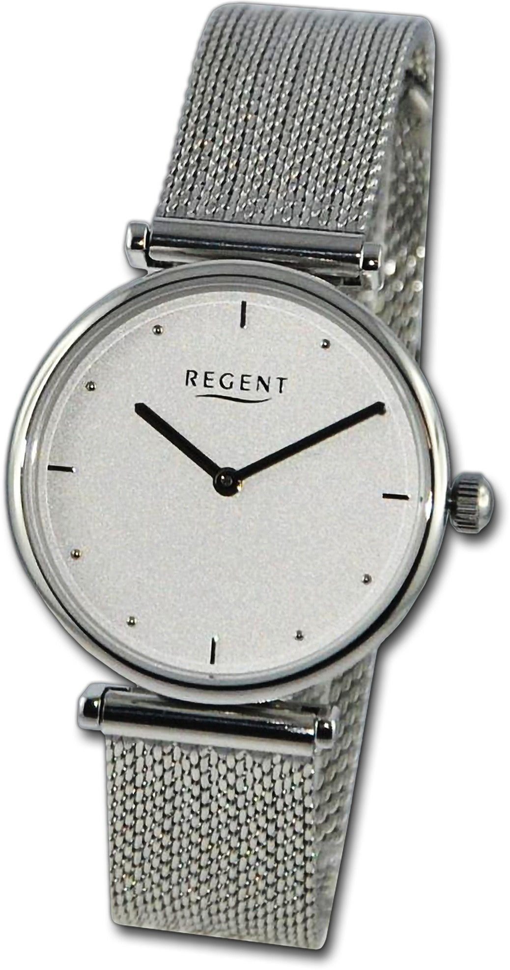 extra silber, Analog, Damen Armbanduhr Metallarmband Regent groß Quarzuhr 37mm) Regent Gehäuse, (ca. Damenuhr rundes