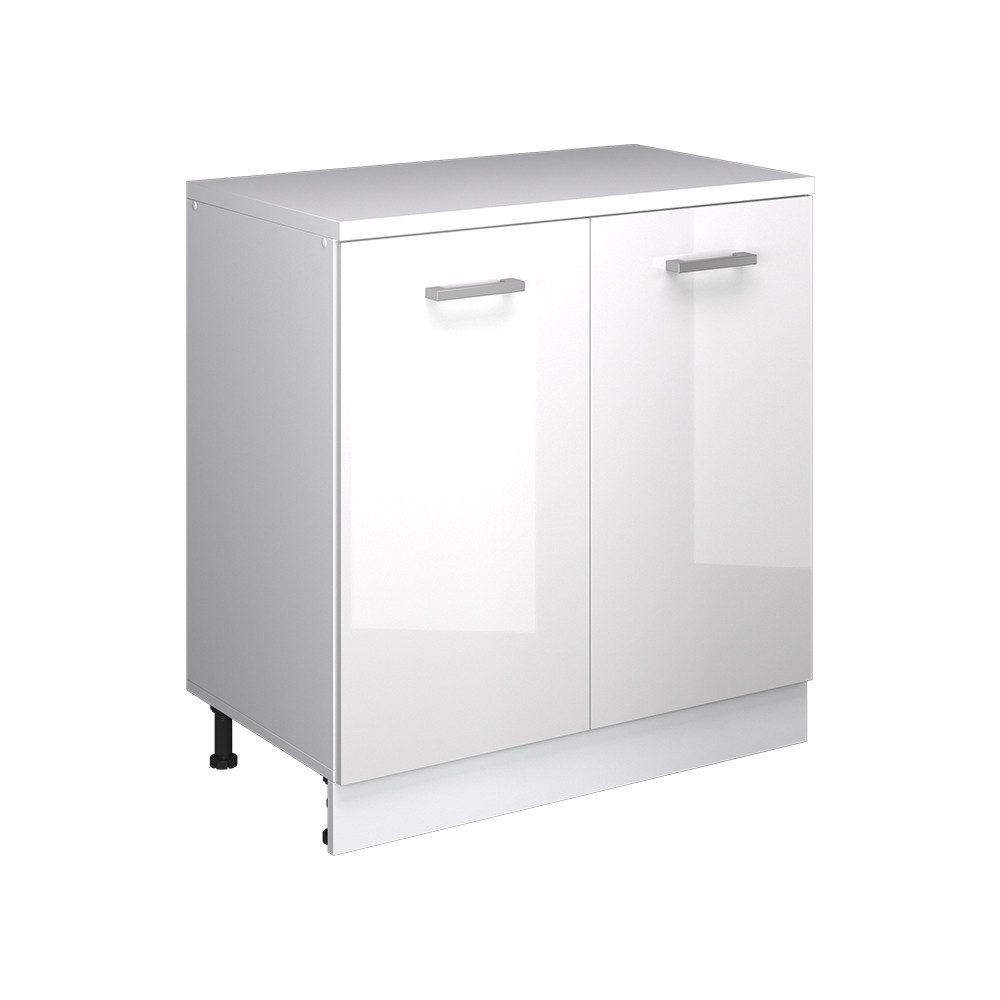 Vicco Kommode Rion, Weiß Hochglanz/Weiß, 80 x 46 cm ohne Schräge mit 2 Türen
