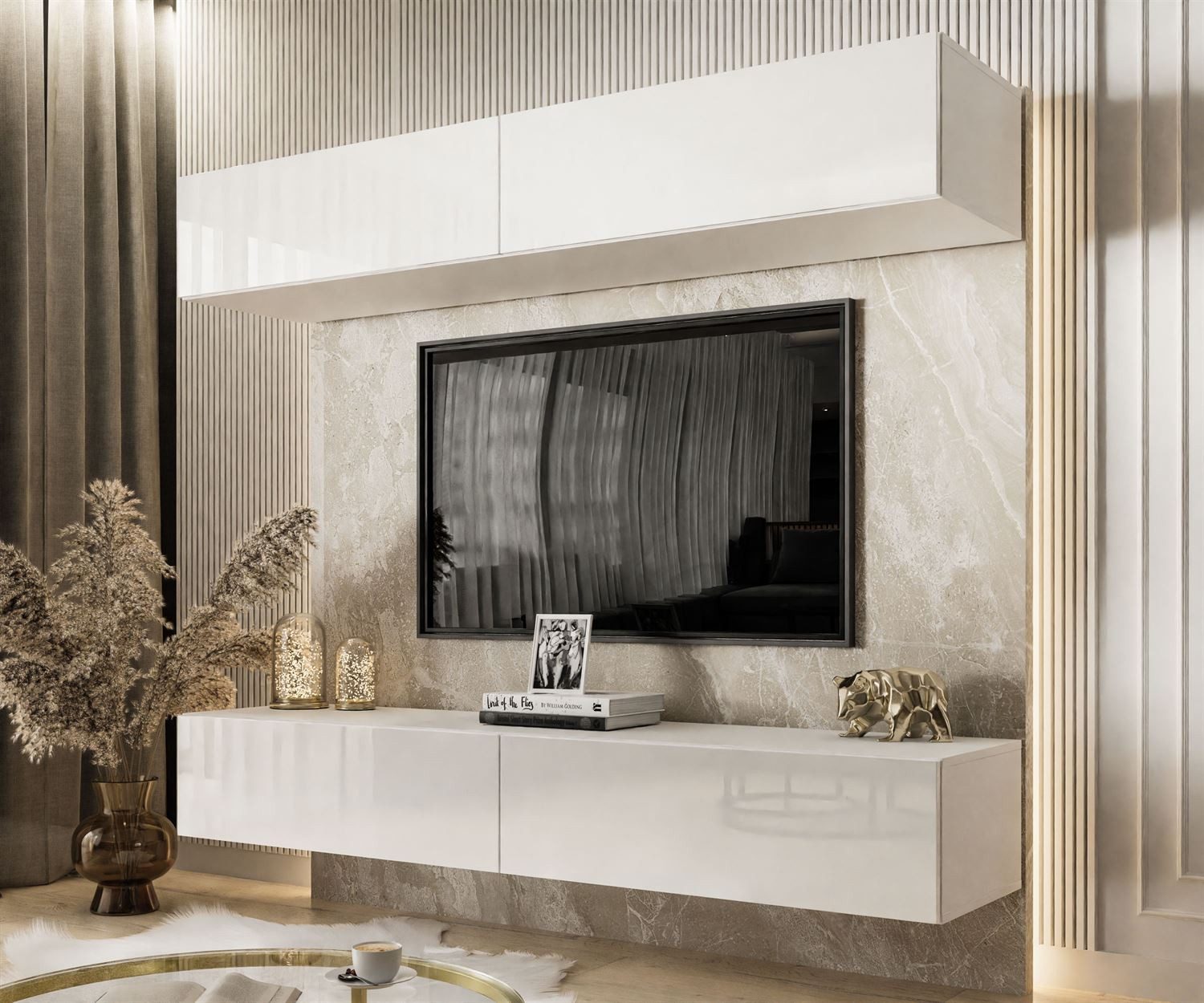 Lookway Wohnwand COLETTE mit Push-to-Open-System und LED-Beleuchtung
