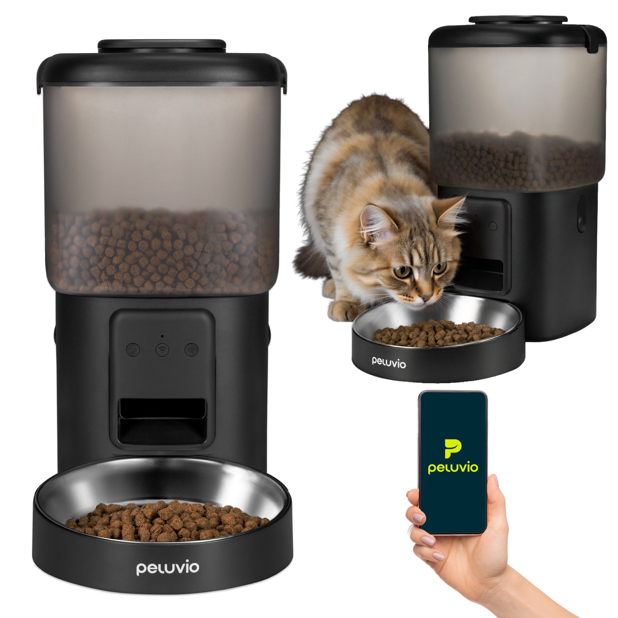 Peluvio Katzen-Futterspender CRISPY WIFI CAT, 4,5L / App-Steuerung / bis 10 Mahlz./Tag / Notstrom