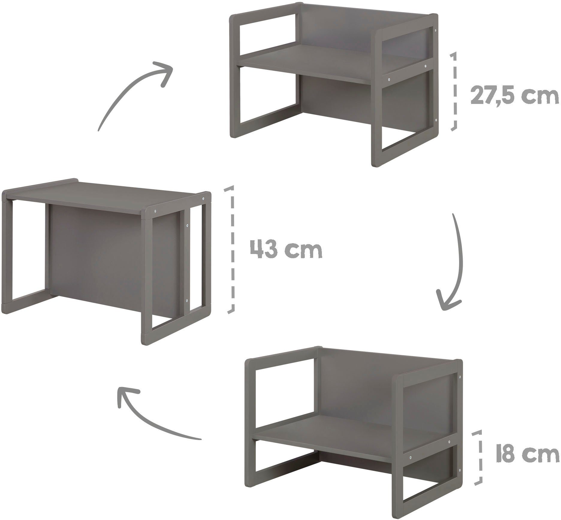 3in1, Wendehocker roba® anthrazit, als mit 3 Höhen verwendbar verschiedenen Kindersitzgruppe