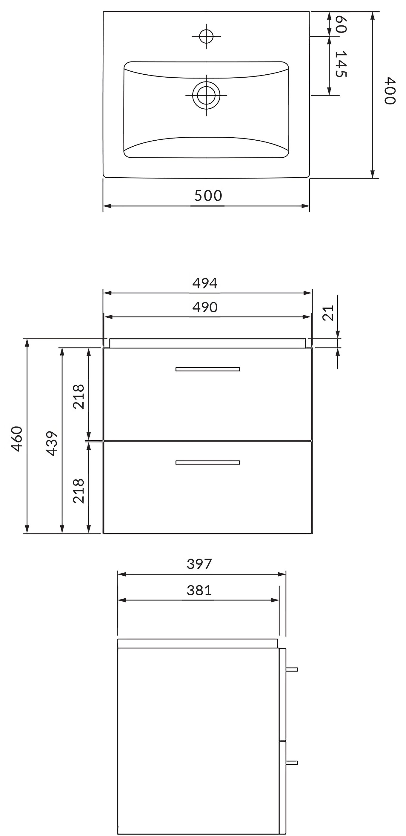 COMO Waschbecken-Unterschrank Schubladen KOLMAN mit mit 150x30x25, Grau Keramikwaschbecken 50 Badmöbel-Set Hochschrank & LARA