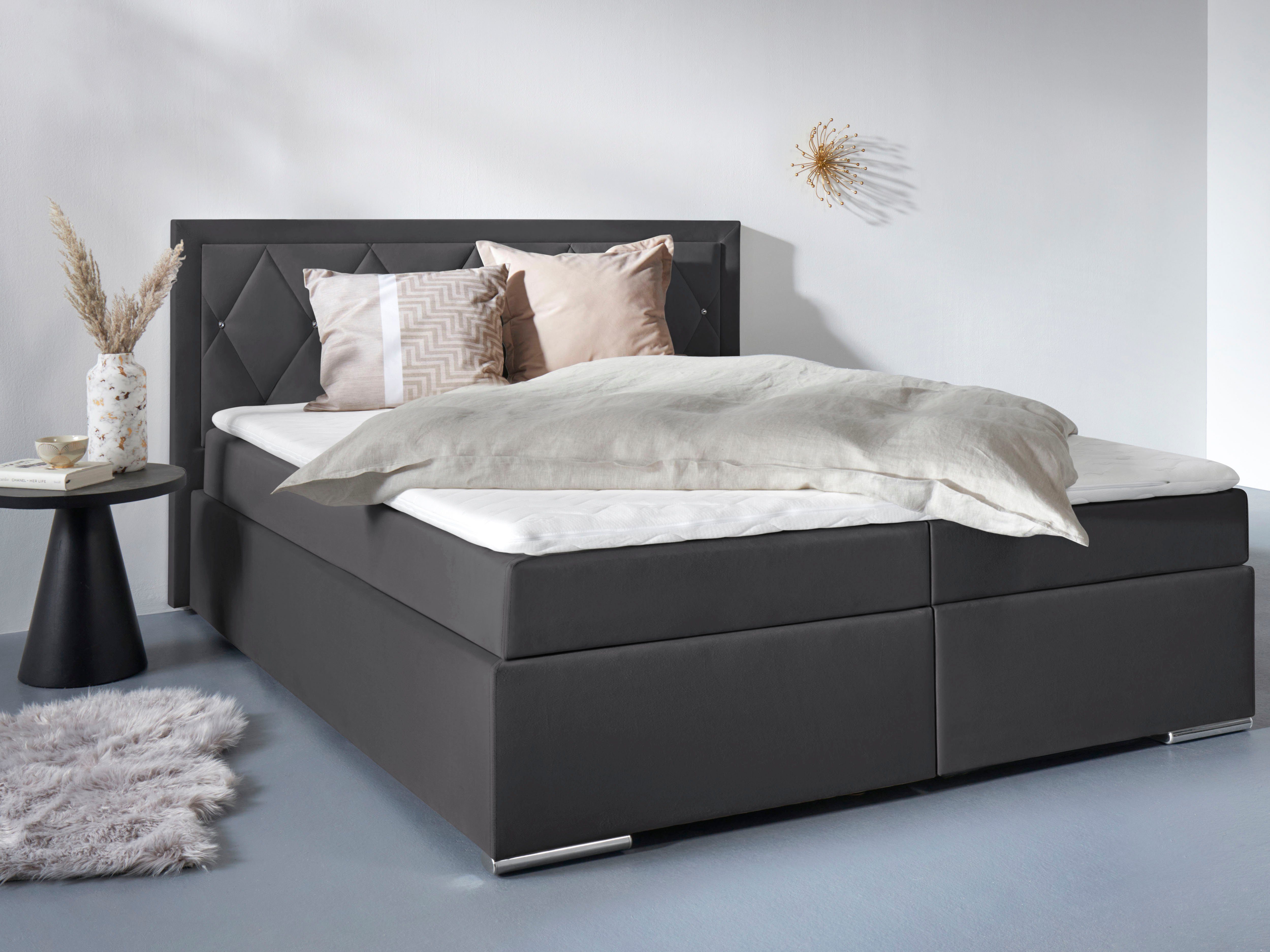 Leonique Boxbett Alfie, Bestseller, wahlweise mit Bettkasten, mit Straßsteinen im Kopfteil, H2, H3 und H4 wählbar