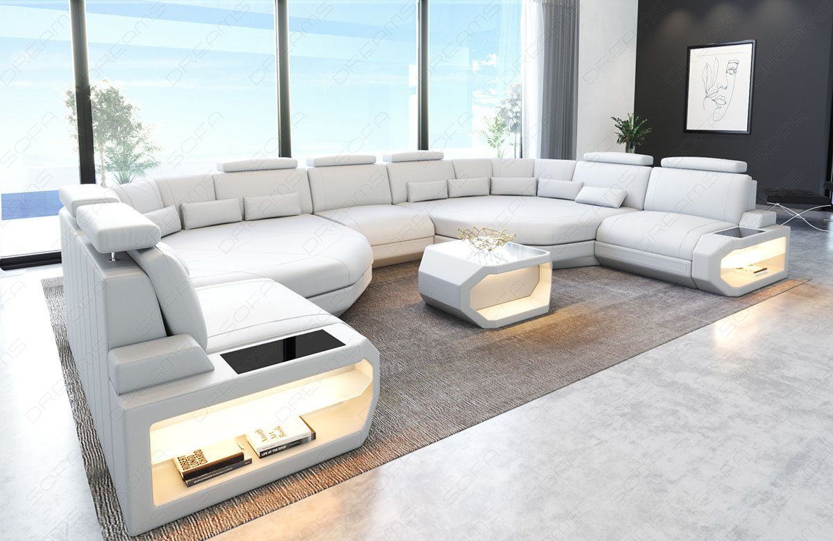 Sofa Dreams Wohnlandschaft Leder Couch Asti Sofa, Couch, XXL U Form Ledersofa mit LED, Designersofa