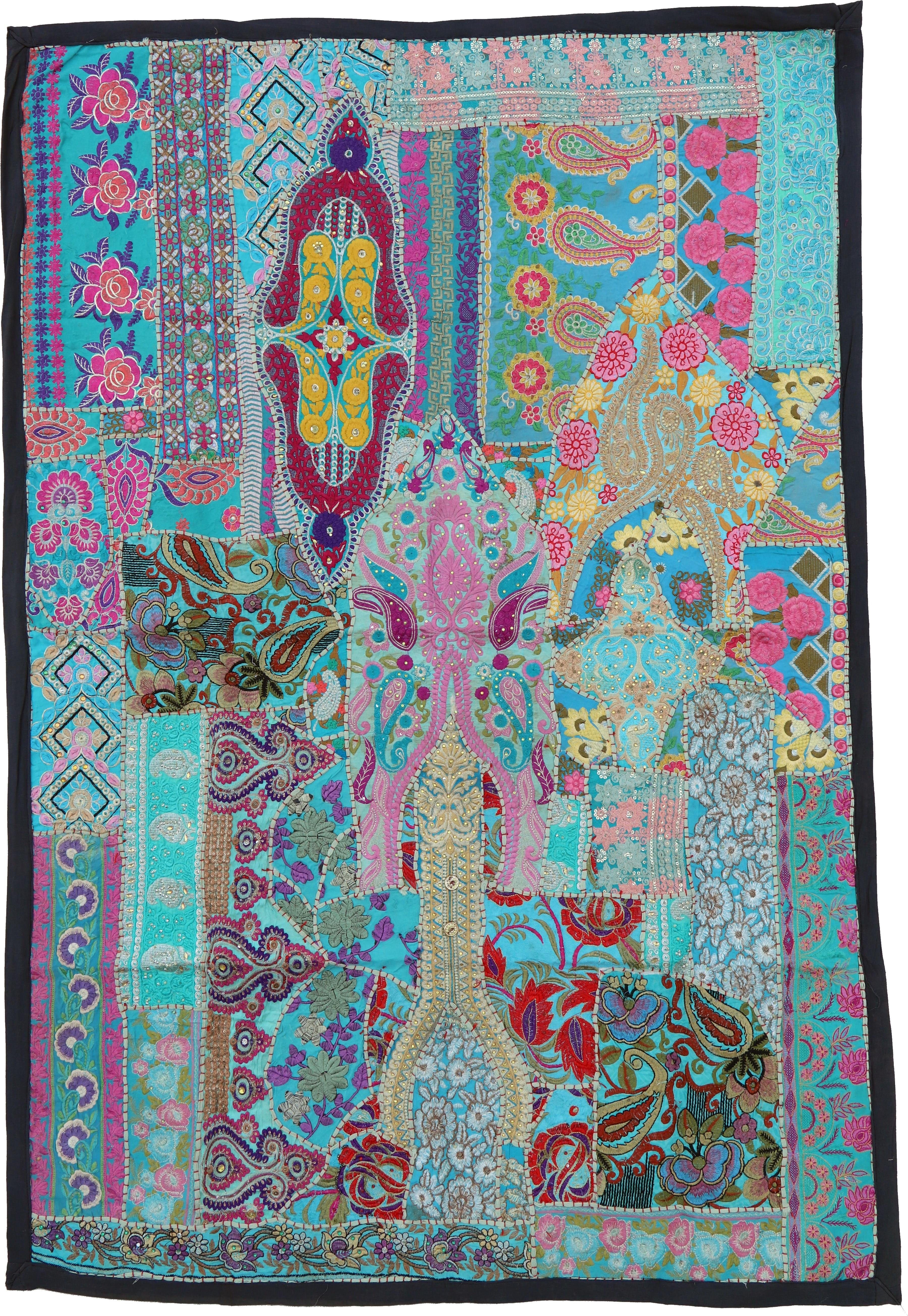 Wandteppich Indischer Wandteppich Patchwork Wandbehang,.., Guru-Shop, Höhe: 100 mm Muster 1