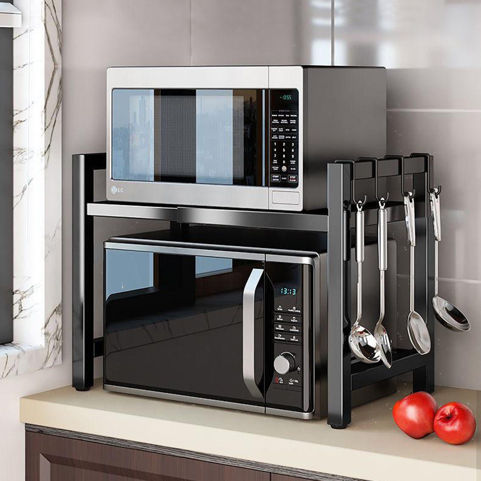 TWSOUL Mikrowellen Regal 2-stufig - Küchenregal Mit Schublade & Haken Weiß