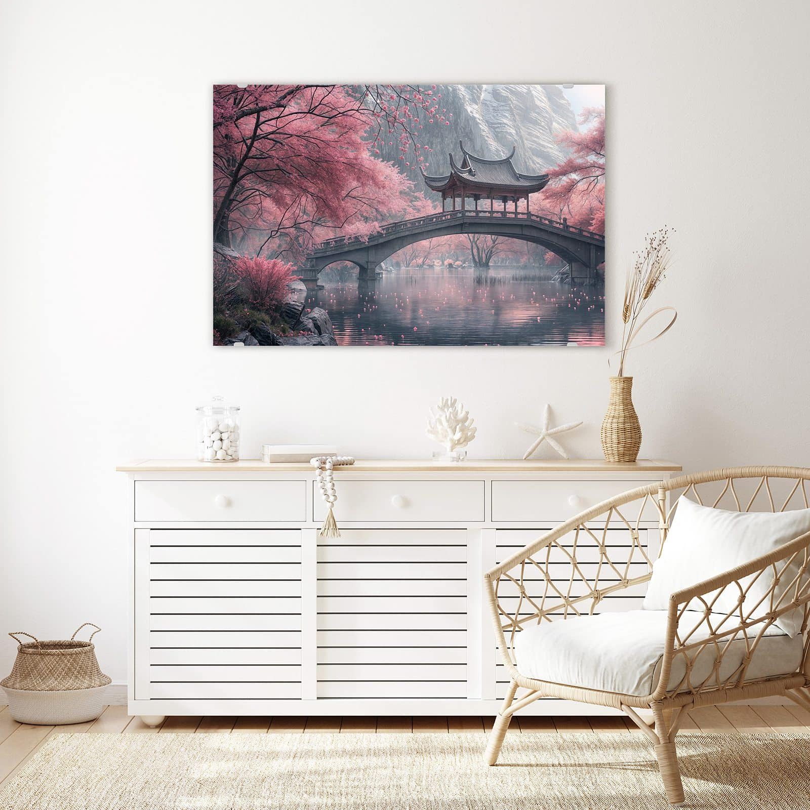 Primedeco Glasbild Wandbild Japanischer Garten mit Aufhängung, Bergwelten & Landschaften (21 verschiedene Größen, 1 St), Elegante Aufhängung – Bild 3 von 5