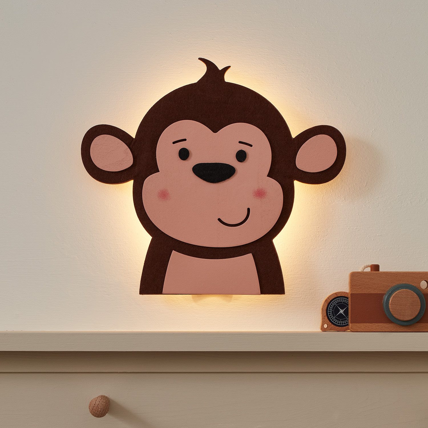Lights4fun LED Wandleuchte Affen Wandleuchte mit Fernbedienung
