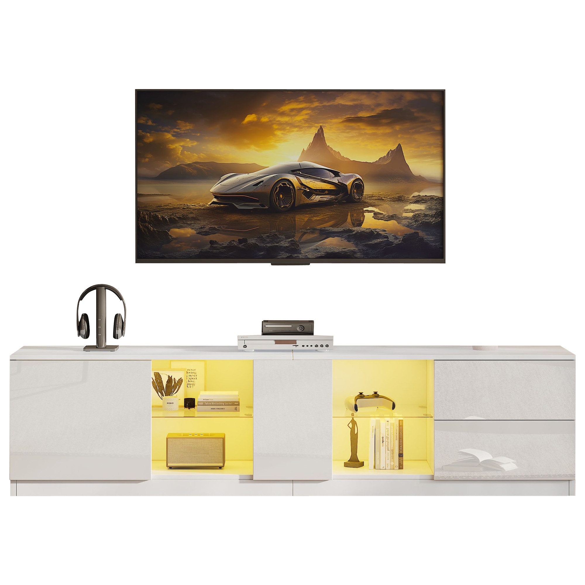 ANYSUN Lowboard TV-Schrank, Sideboard, TV Board mit LED-Beleuchtung (Set, 1 Nachtkonsolen), Breite 160 cm