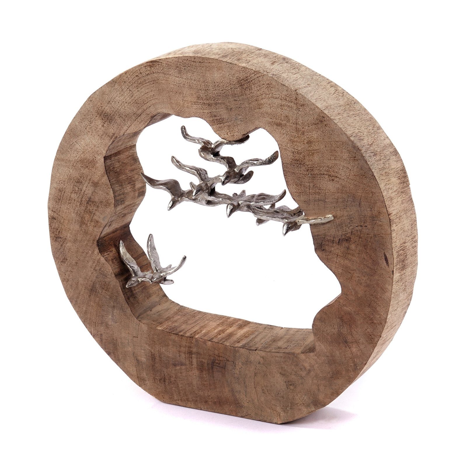 Skulptur HOLZ SKULPTUR "FLIGHT", Mangoholz, 36cm, Vogel Schwarm Dekofigur