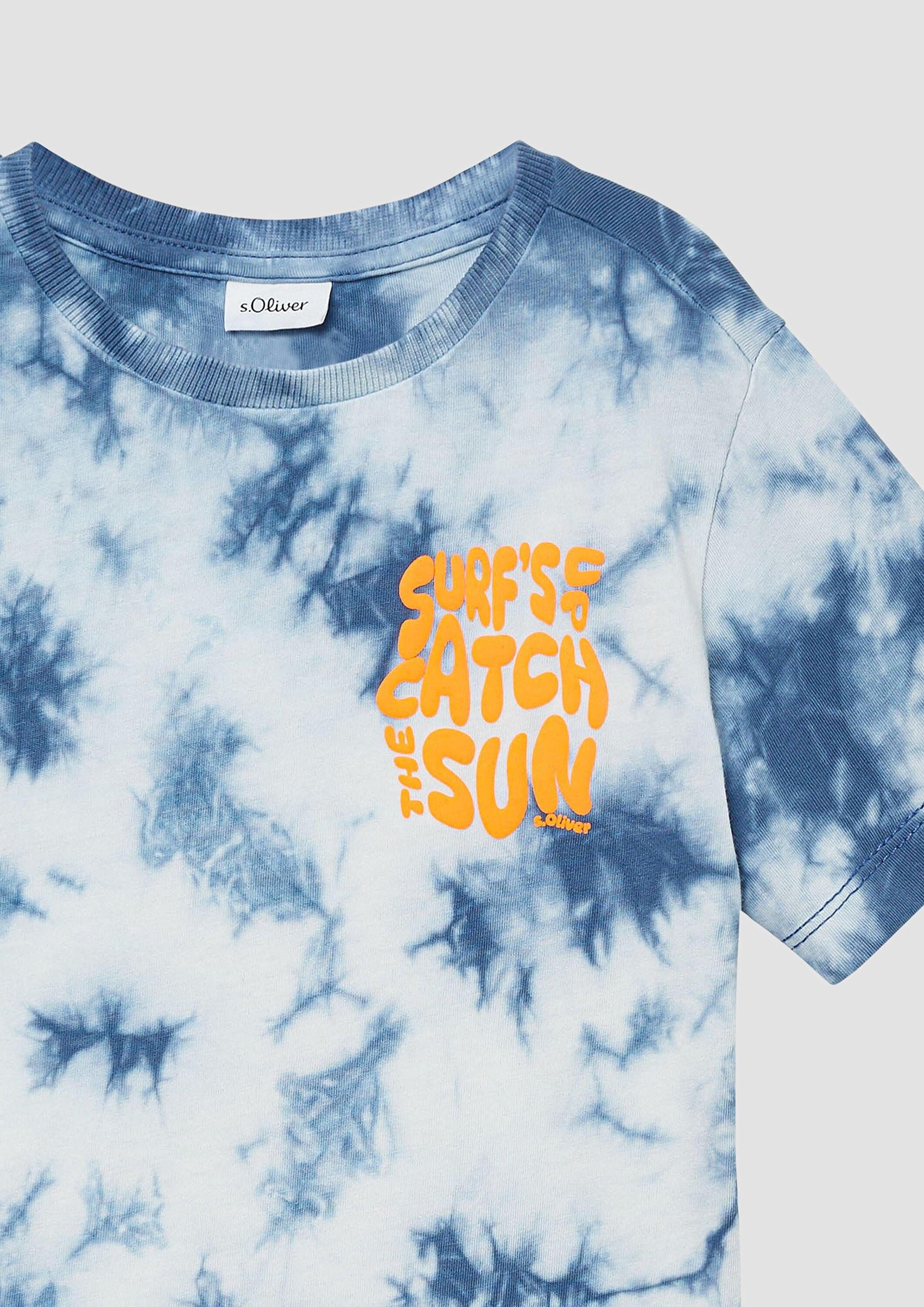 s.Oliver Kurzarmshirt T-Shirt T-Shirt mit Batikmuster und Printdetail