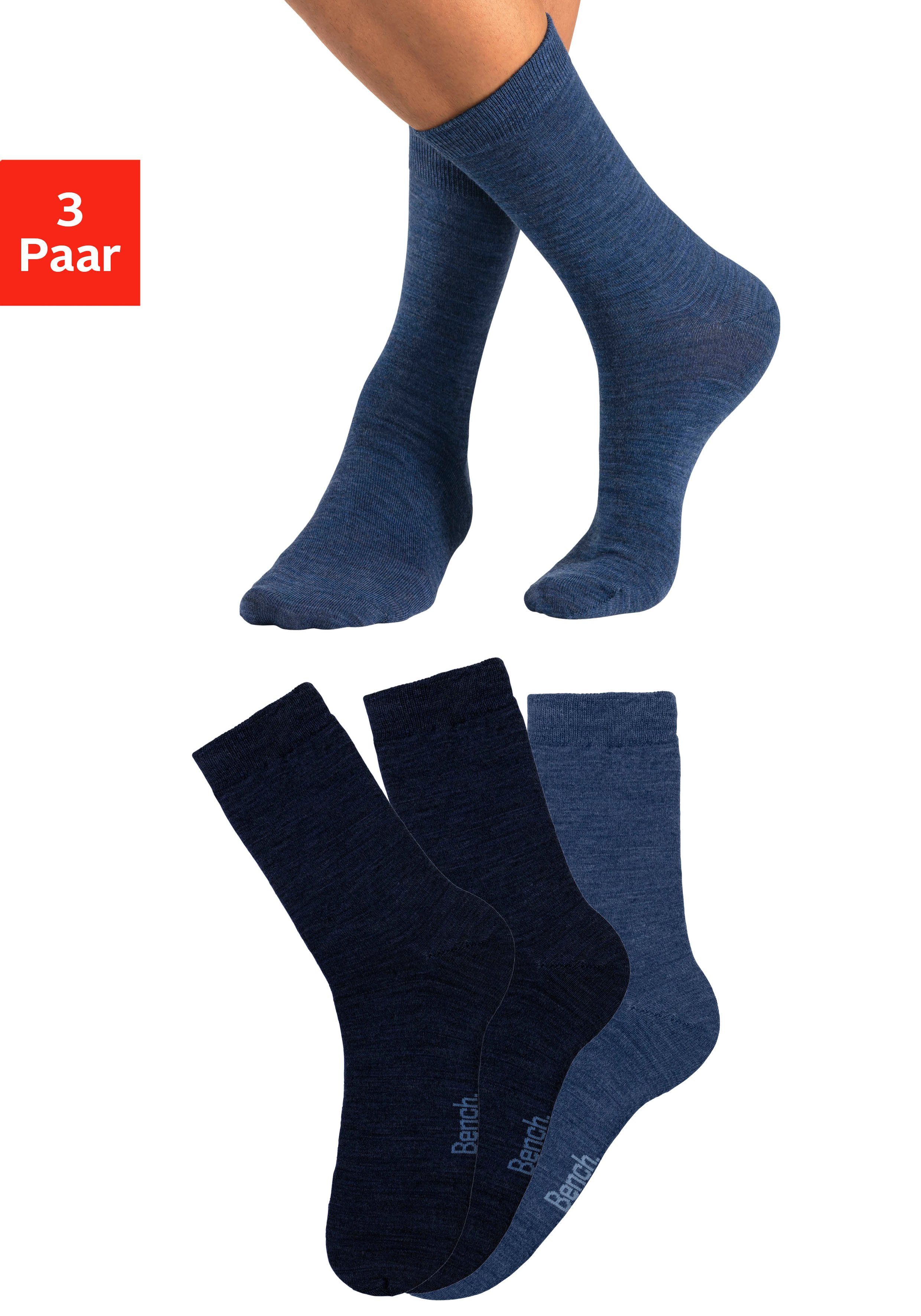 Bench. Socken (3-Paar) Wollsocken aus flauschigem Material 2x navy, 1x jeans